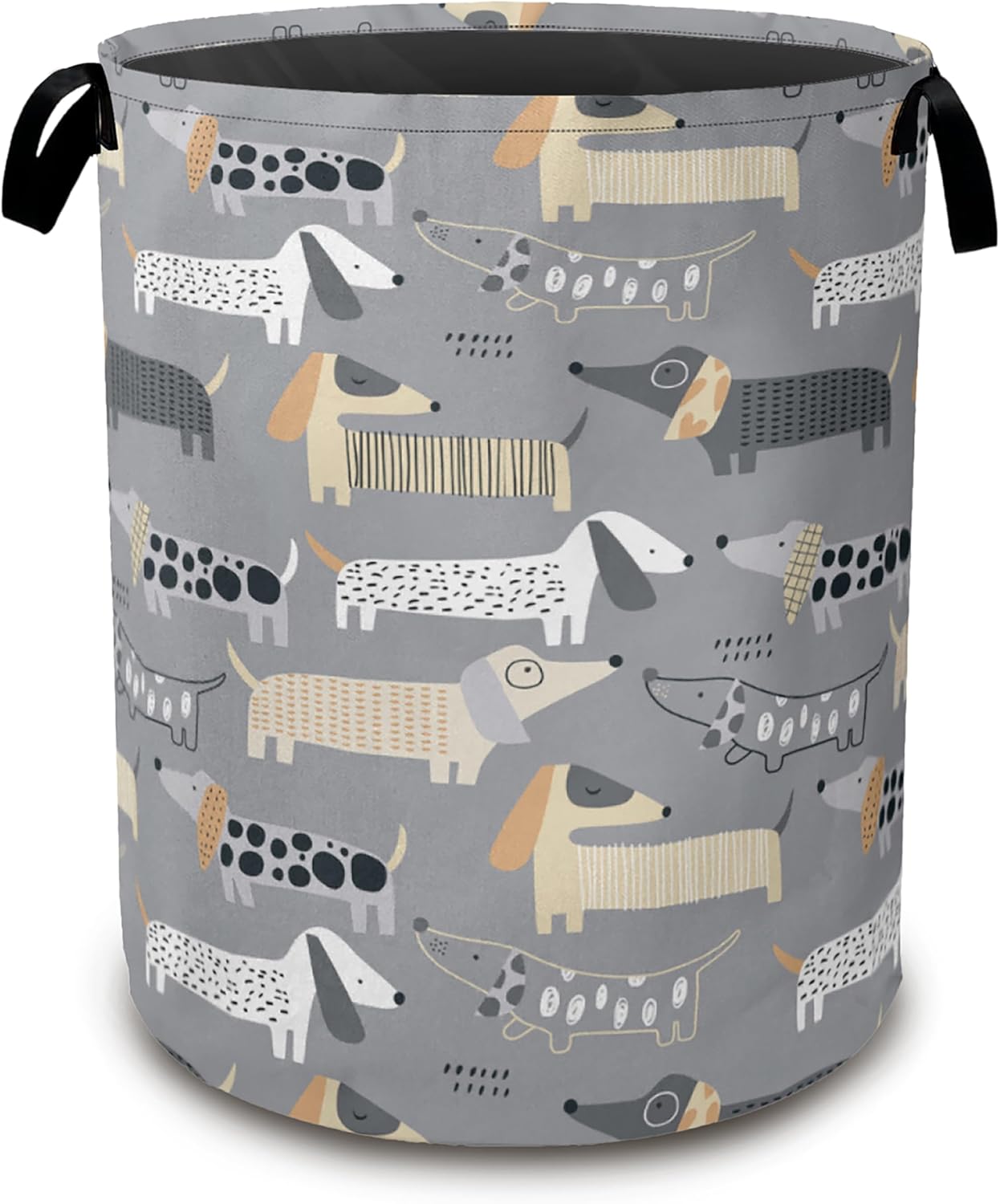 Cute Dachshunds Laundry Basket,Grey Dogs Collapsible Laundry Baskets with Handles,Waterproof Oxford Cloth Storage Basket 16"x20" for Bathroom/Bedroom/Dormitories
