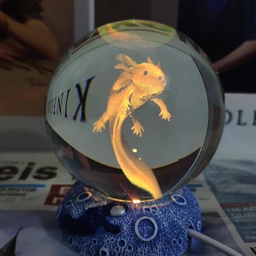 Miniatura 6 de Luces LED de noche de ajolote, luz de bola de cristal 3D, luz cambiante de 16 colores, soporte base de pantalla LED, lámpara de mesa divertida para