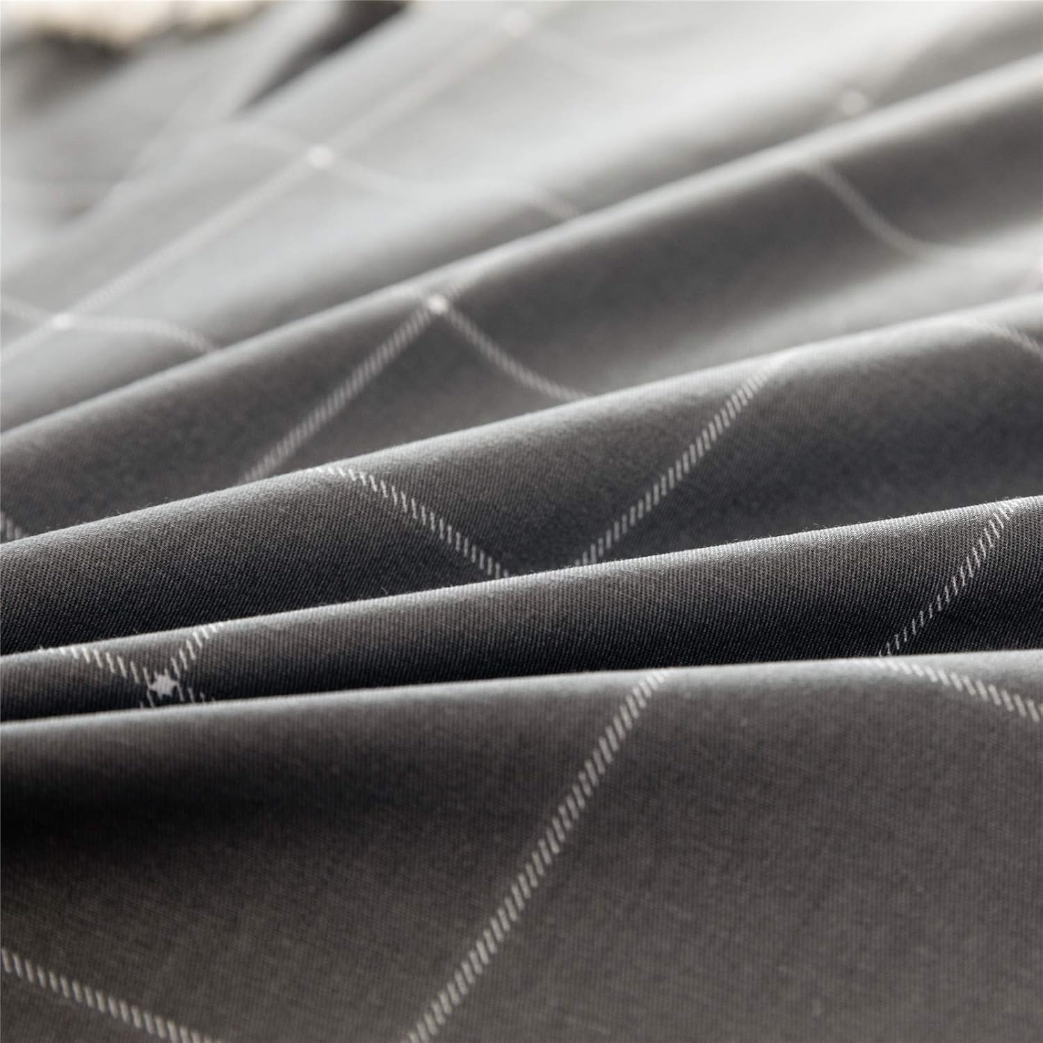 JELLYMONI 100% Natural Cotton 3pcs Plaid Duvet Cover Sets,Black with White Grid Geometric Pattern Printed Comforter Cover, with Zipper Closure & Corner Ties(Queen Size)