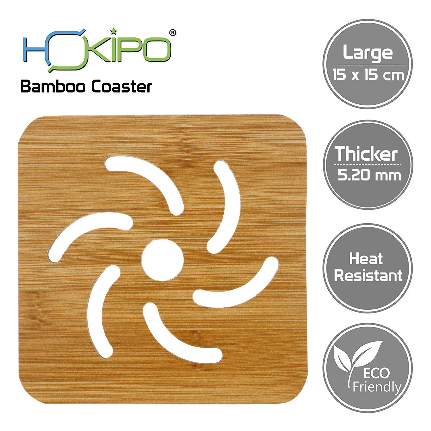 HOKIPO® Eco-Friendly Bamboo Wooden Coasters for Home Pan Pot Holder for Dining Table Heat Pad for Kitchen - Pack of 6 (AR2919*6) 3