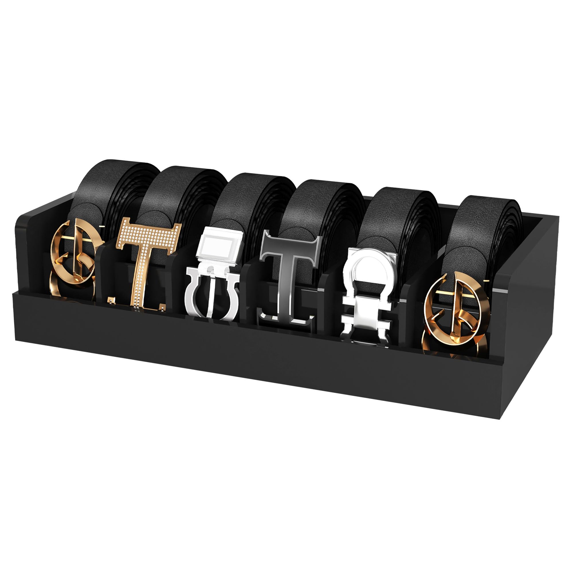 Bamboo Belt Organizer for Closet - 6 Grids Black Bamboo Belt Storage Organizer Racks for Women's Drawer, Belt Display Rack Holder Wall Mount for Men