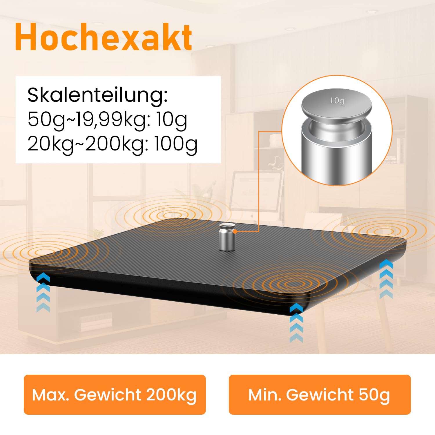 Präzise Plattformwaage 200 kg/10 g, Industriewaage mit LCD-Display, Halte- & Tara-Funktion, Lagerwaage