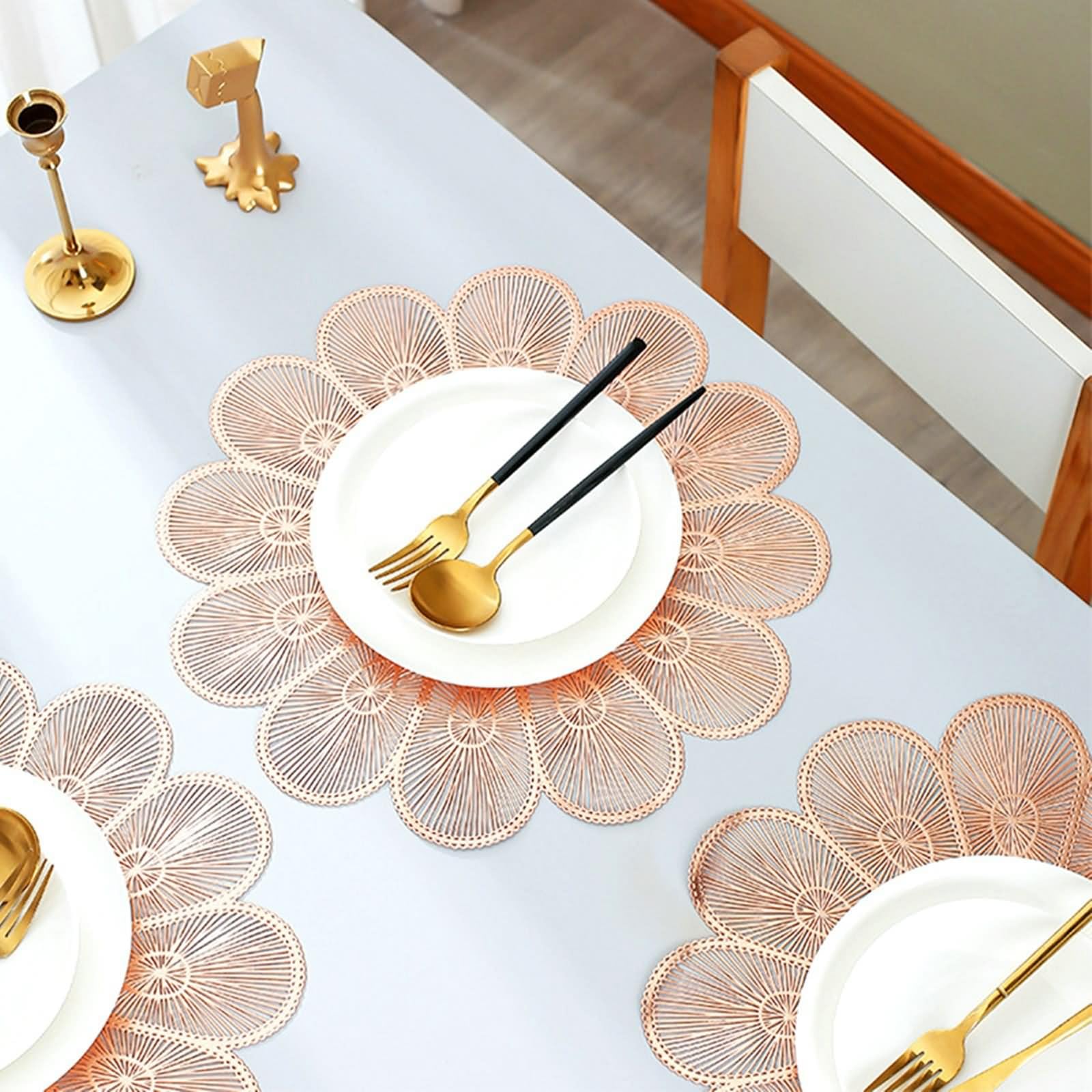 Manteles individuales, 10 unidades, diseño navideño, moderno, 38 cm, con forma de pétalo, PVC, oro rosa