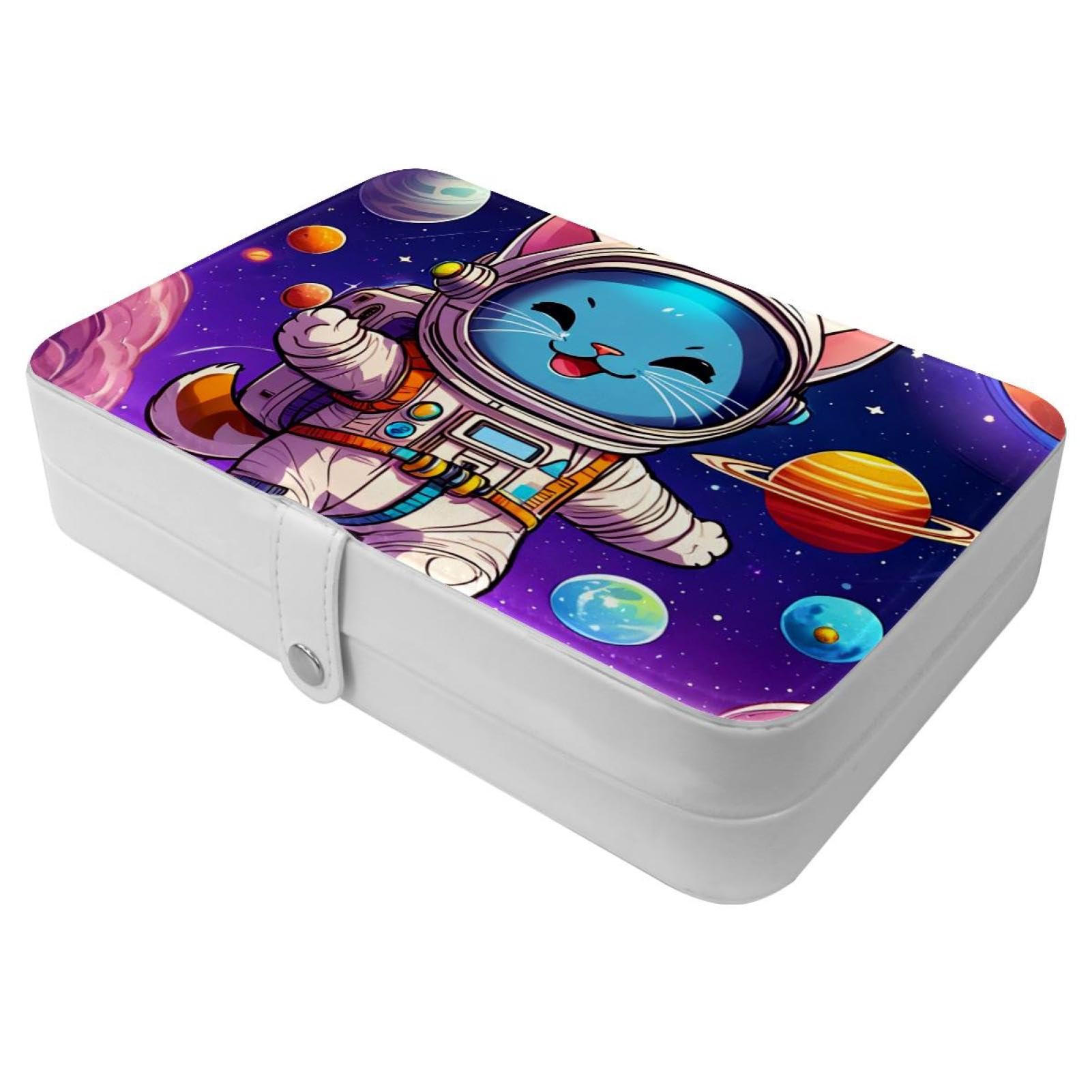 Boîte à bijoux chat dans l'espace pour filles et femmes, organisateur compact de voyage bague