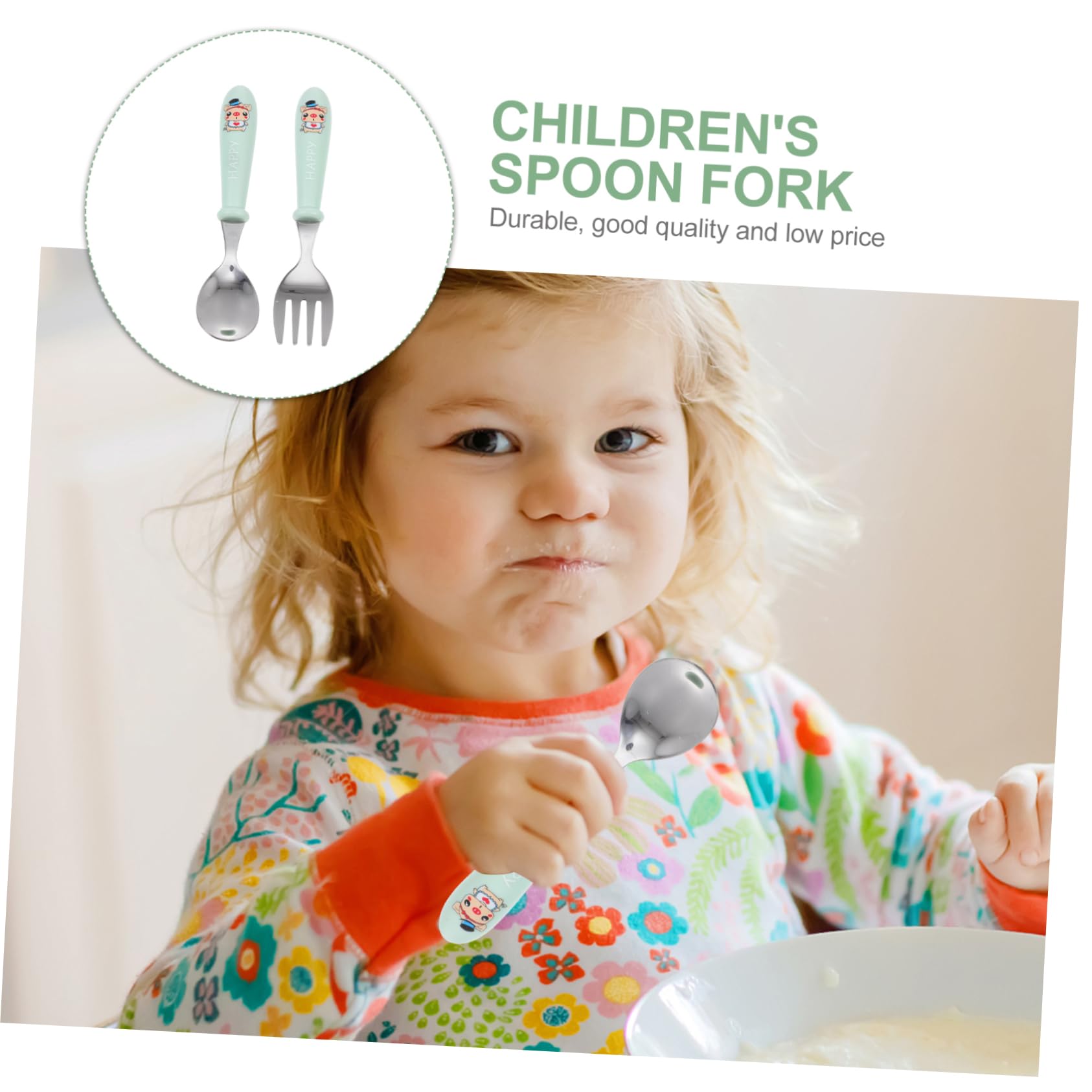 ABOOFAN Ergonomic Baby Fork Spoon Stainless Steel Abs Material Easy to Hold Boys and Girls Feeding Tableware