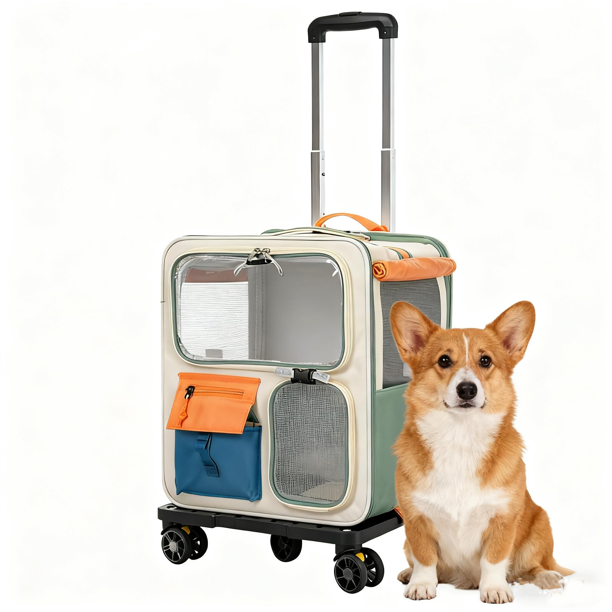 2 in 1 Haustier-Rucksack Rollkoffer Faltbar Transporttasche für Katze mit Rollen und Trolley Transporttasche aus Oxford-Gewebe Katze&Hund Tragetasche mit Abnehmbar Teleskopgriff Max.12.5kg