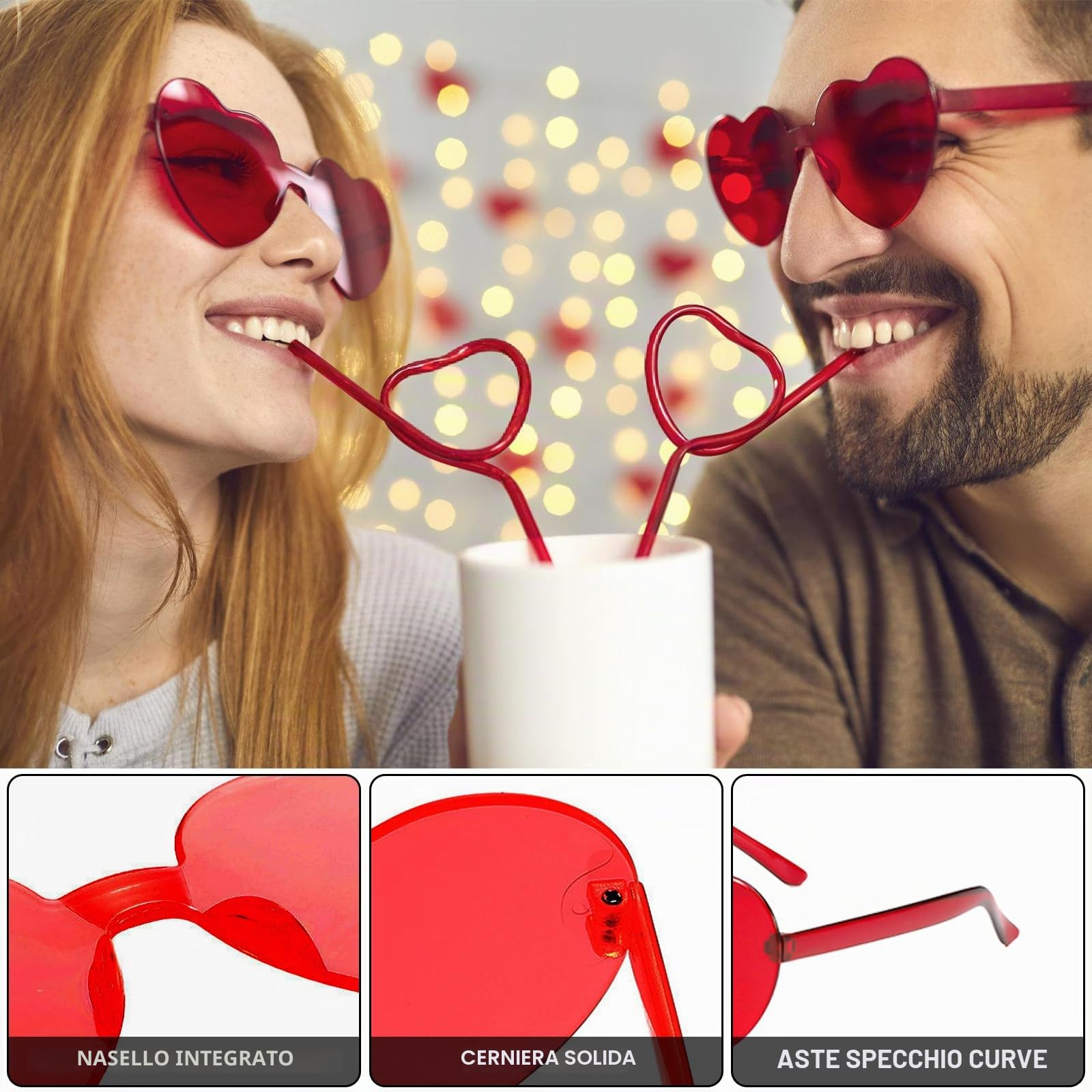 GOMETY 24 occhiali da sole senza bordi, a forma di cuore, per carnevale, feste in spiaggia, Natale, 12 colori