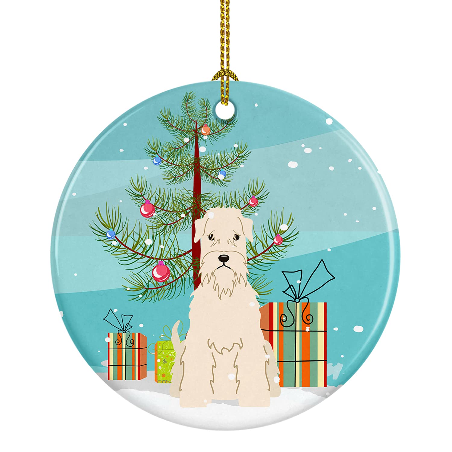Caroline's Treasures Merry Christmas Tree Soft Coated Wheaten Terrier Ceramic Ornament Christmas Tree Hanging Decorations for Home Christmas Holiday, Party, Gift, 3 in, Multicolor