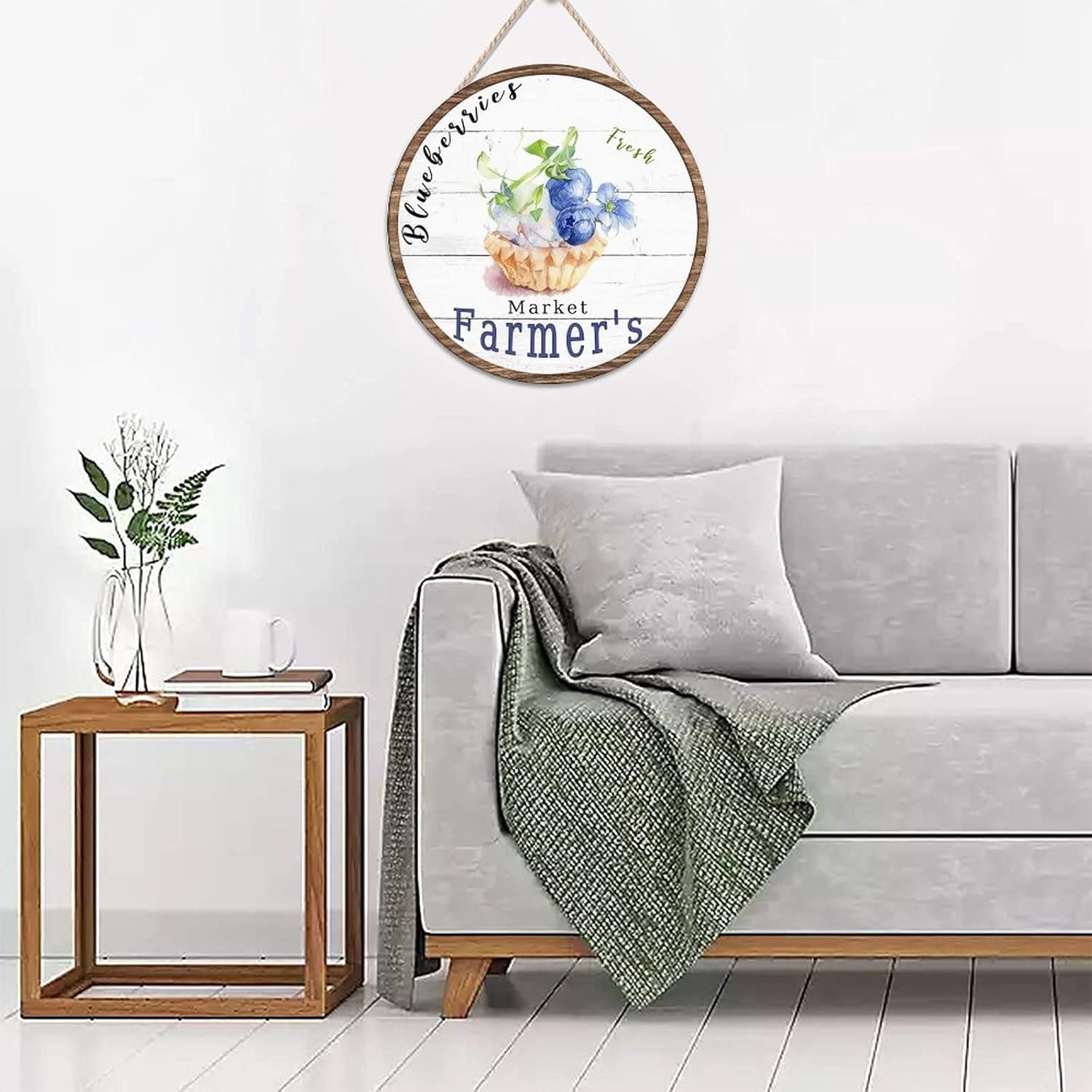 Vintage Fruit Blueberry Front Door Round Wood Sign, Rustic Wood Door Sign, 16x16in Vintage Wall Door Hanging Sign for Front Door Entryway Porch Bar Pub Farewell Party Housewarming Gifts