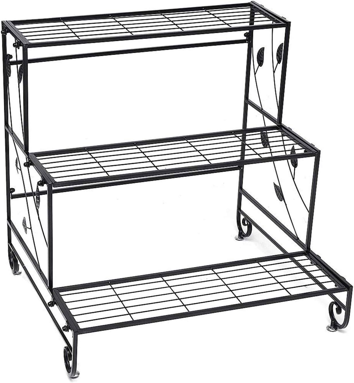 フラワースタンドアイアンフォワースタンドフロア多層植物ラック3段はしご棚本棚フラワーポットスタンドバルコニー用ホームプラントスタンドディスプレイ 送料無料 当日発送可能 Size 3 Color Black Tiers