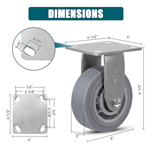 Miniatura 9 de Ruedas rígidas industriales de 4 x 2 pulgadas, ruedas de goma termoplástica resistentes para hoteles, hospitales y carritos escolares, capacidad de