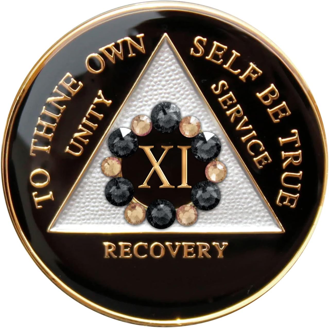 AA Chip | Sobriety Coin | Recovery Gift | Black Medallion with Bloom Bling