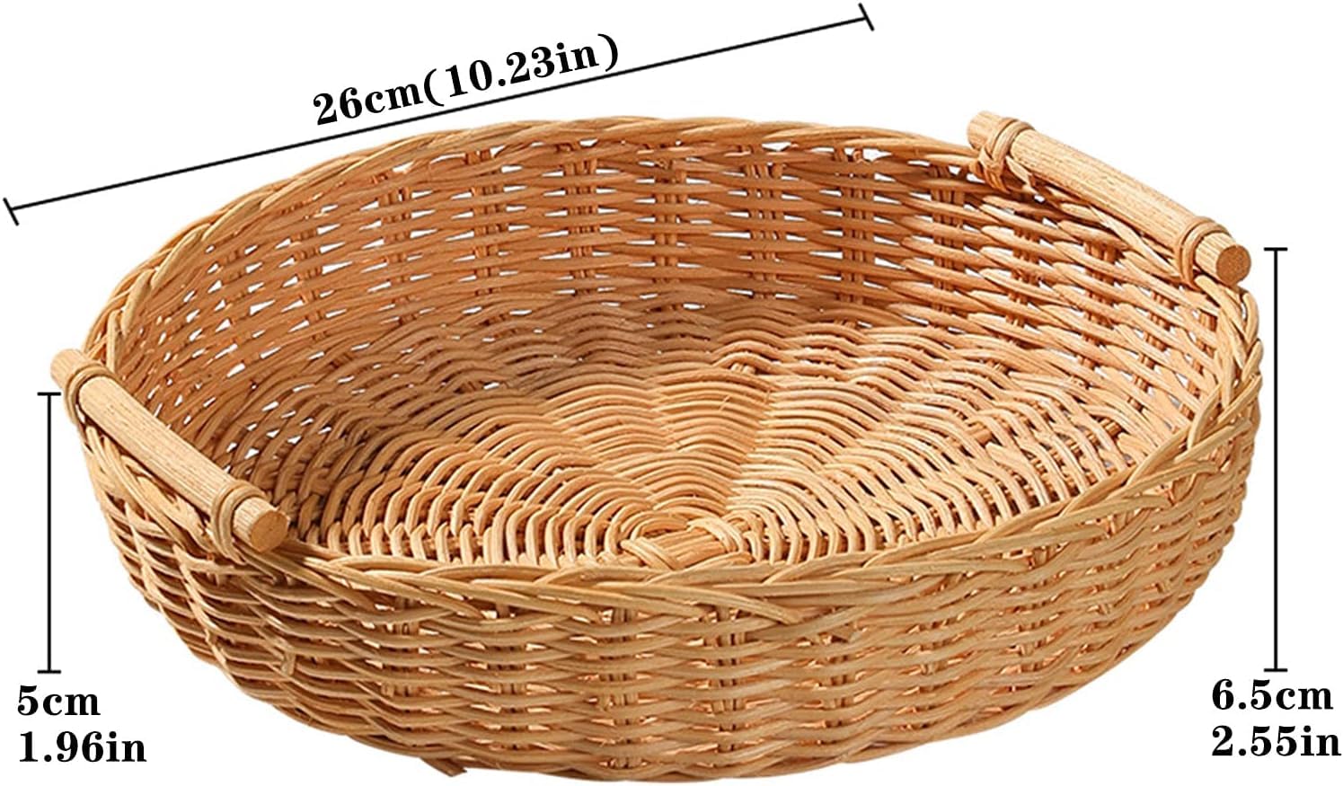 Ręcznie Robiona Taca Do Serwowania Z Rattanu, Okrągły Rattanowy Kosz Na Chleb Z Uchwytami Naturalne Wiklinowe Dekoracyjne Kosze Do Serwowania Na Krakersy Kolacje Kawa Śniadanie, 26 X 6.5CM