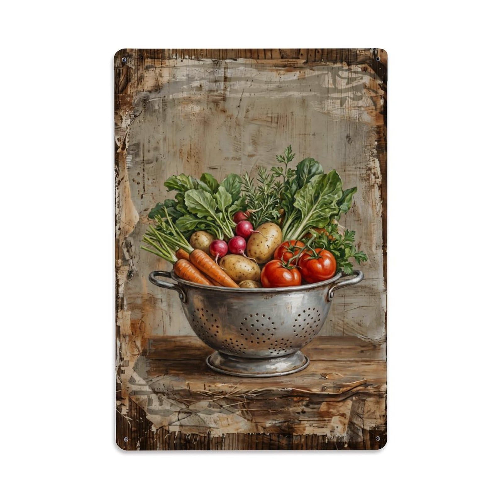 Country Kitchen Colander Strainer Countryside Home Metal Tin Sign Plaque Wall Decor for Cafe, Club Bar, Office, Home Garden Metal Poster 8x12Inch