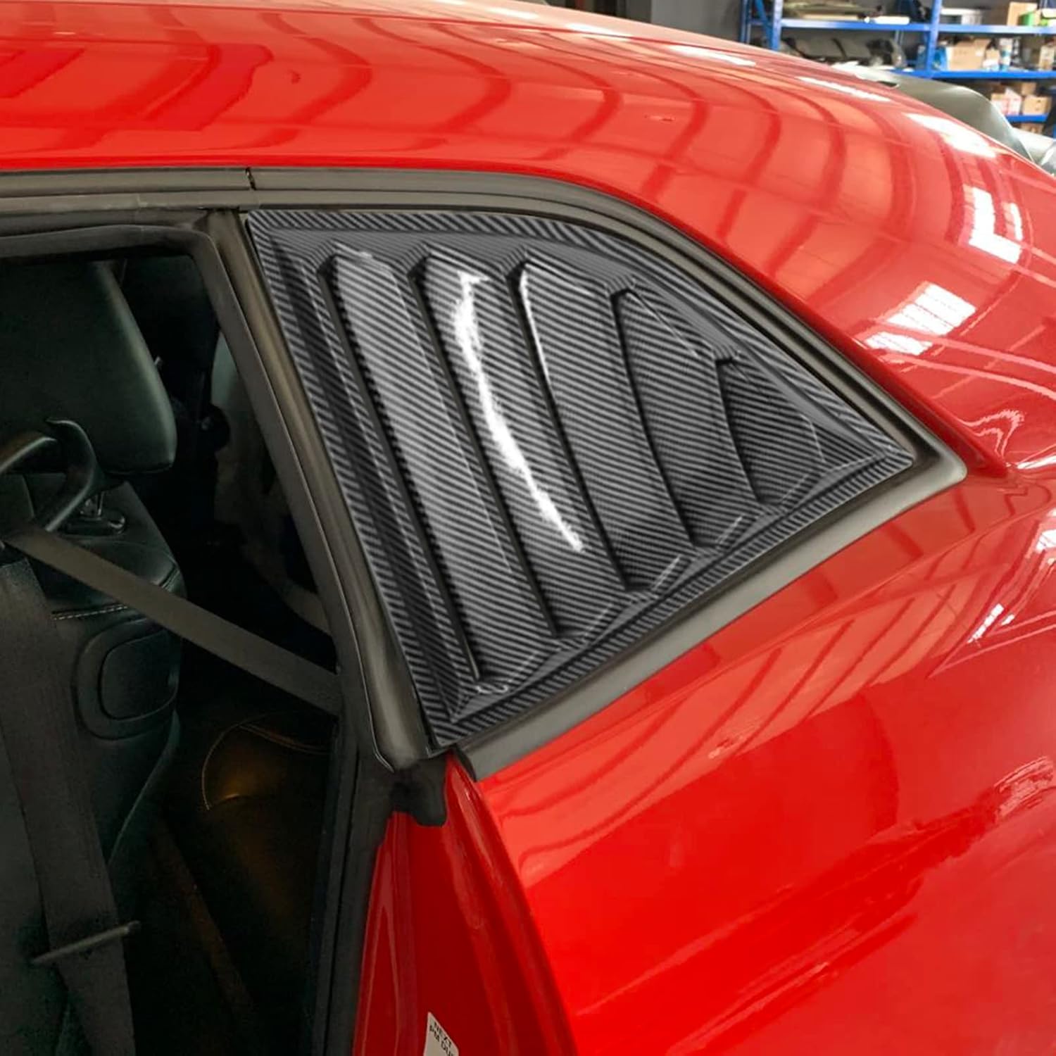 FREEMOTOR802 Quarter Window Louvers Fits 2008-2023 Dodge Challenger, XE V4 Style Carbon Fiber Print Side Window Louvers Air Vent Scoop Sun Shades Cover 2PCS