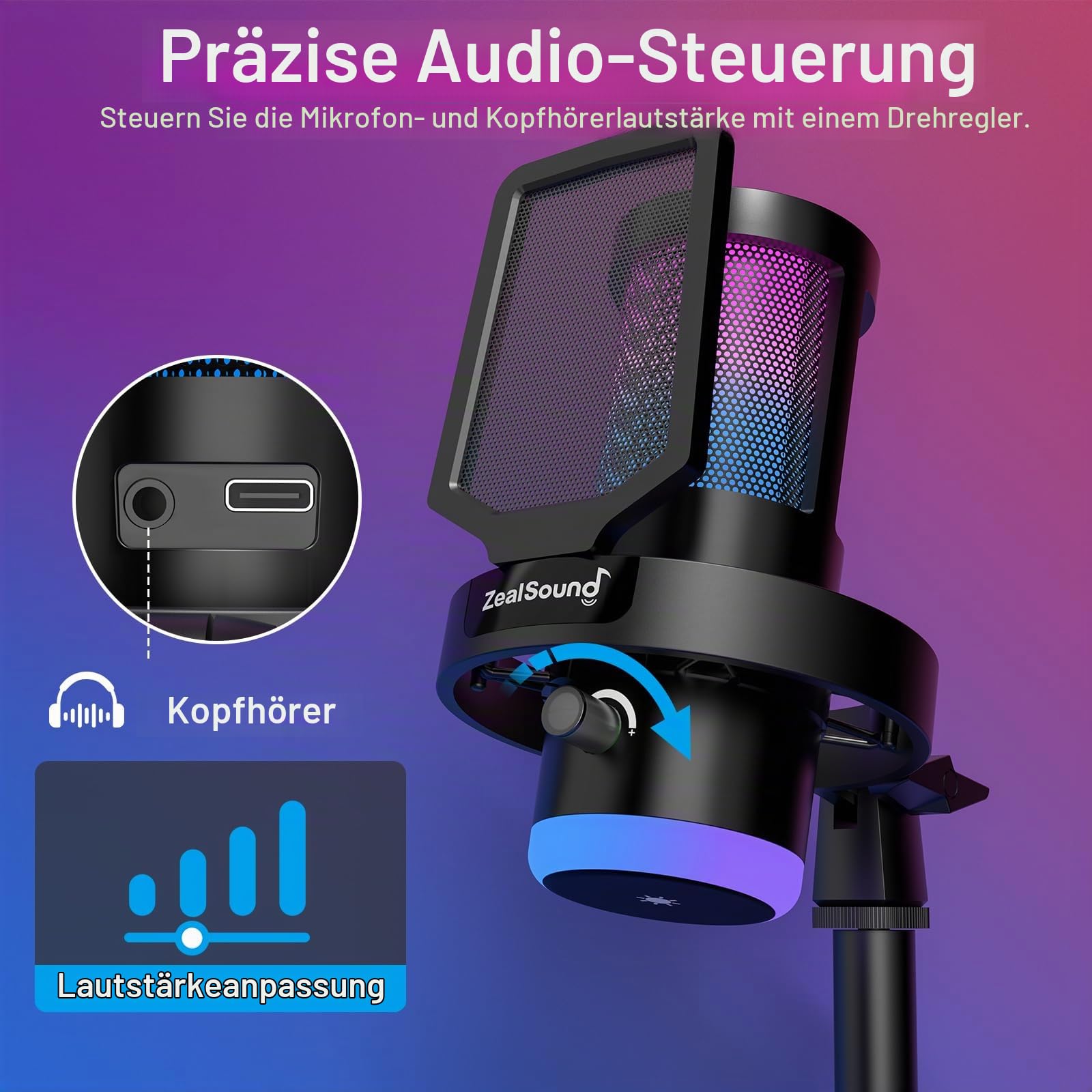 zealsound USB Mikrofon Kabellos, Gaming Mikrofon PC mit Rauschunterdrückung