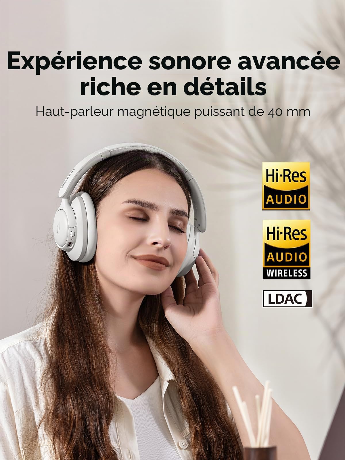 1MORE HQ31 Casque Bluetooth sans Fil, Casque Hybride à Réduction Active du Bruit, Audio Haute Résolution, 90H De Lecture, Préréglages EQ, Connexion Multipoint, Appels Clairs, Mode Filaire