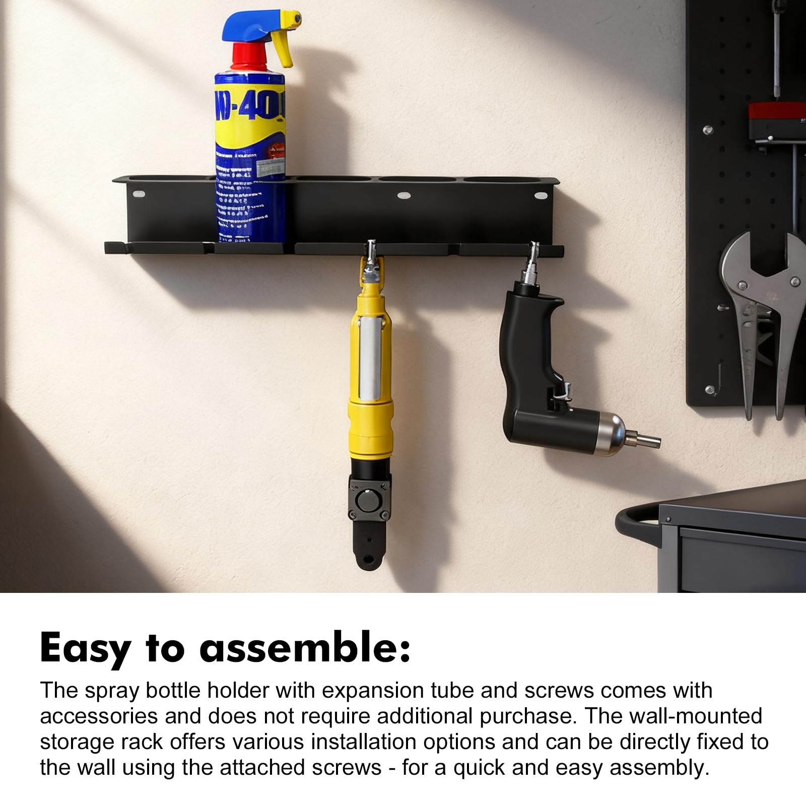 Soporte para botellas de spray: soporte para latas de aerosol con 5 agujeros y 6 ranuras, estante para botellas de spray con tubo expansor y tornillos, estante de pared, soporte para latas