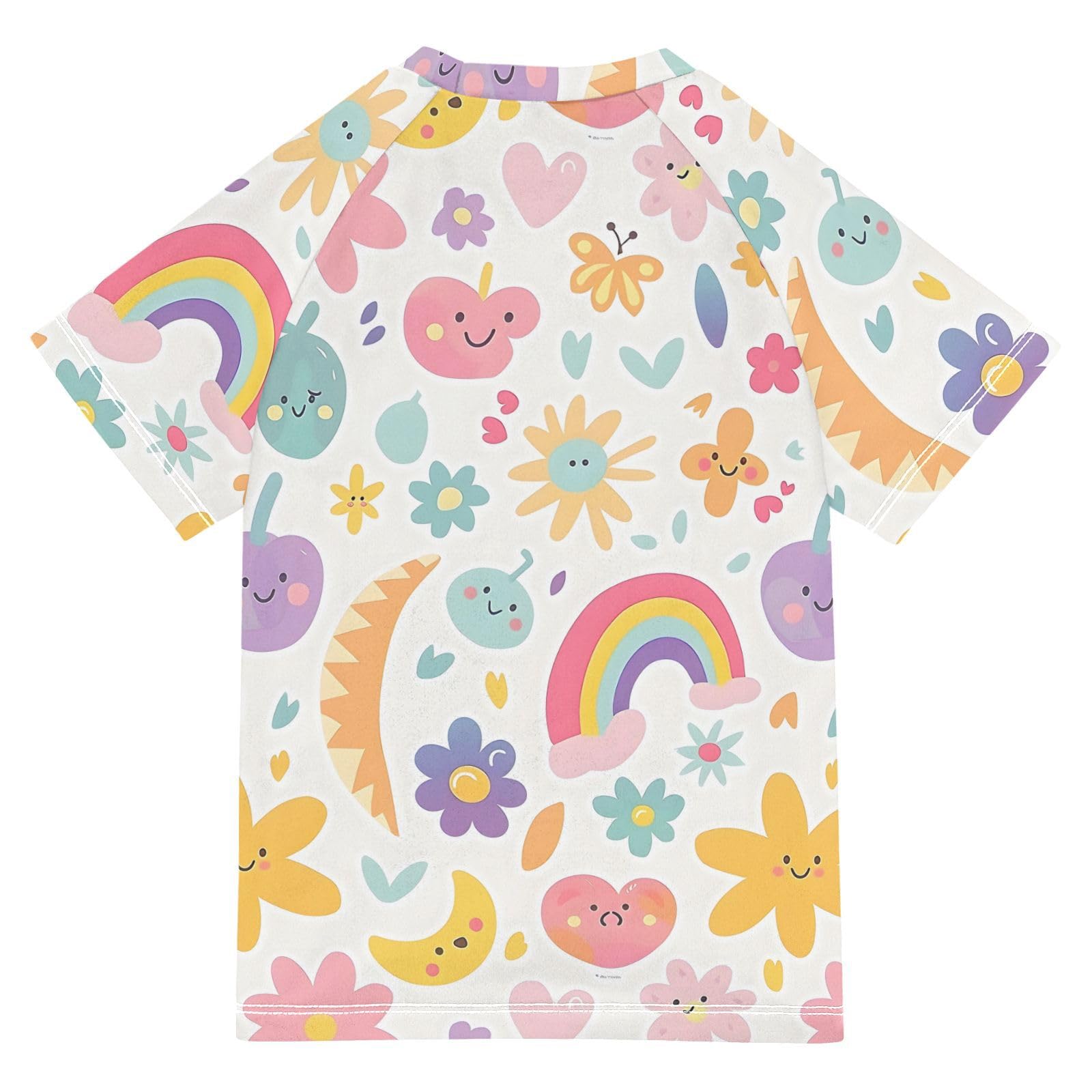 ALAZA Kids Rash Guard Boys Toddler Swim Shirts Short Sleeve Fruits Love Rainbows Cute UPF 50+ 3T