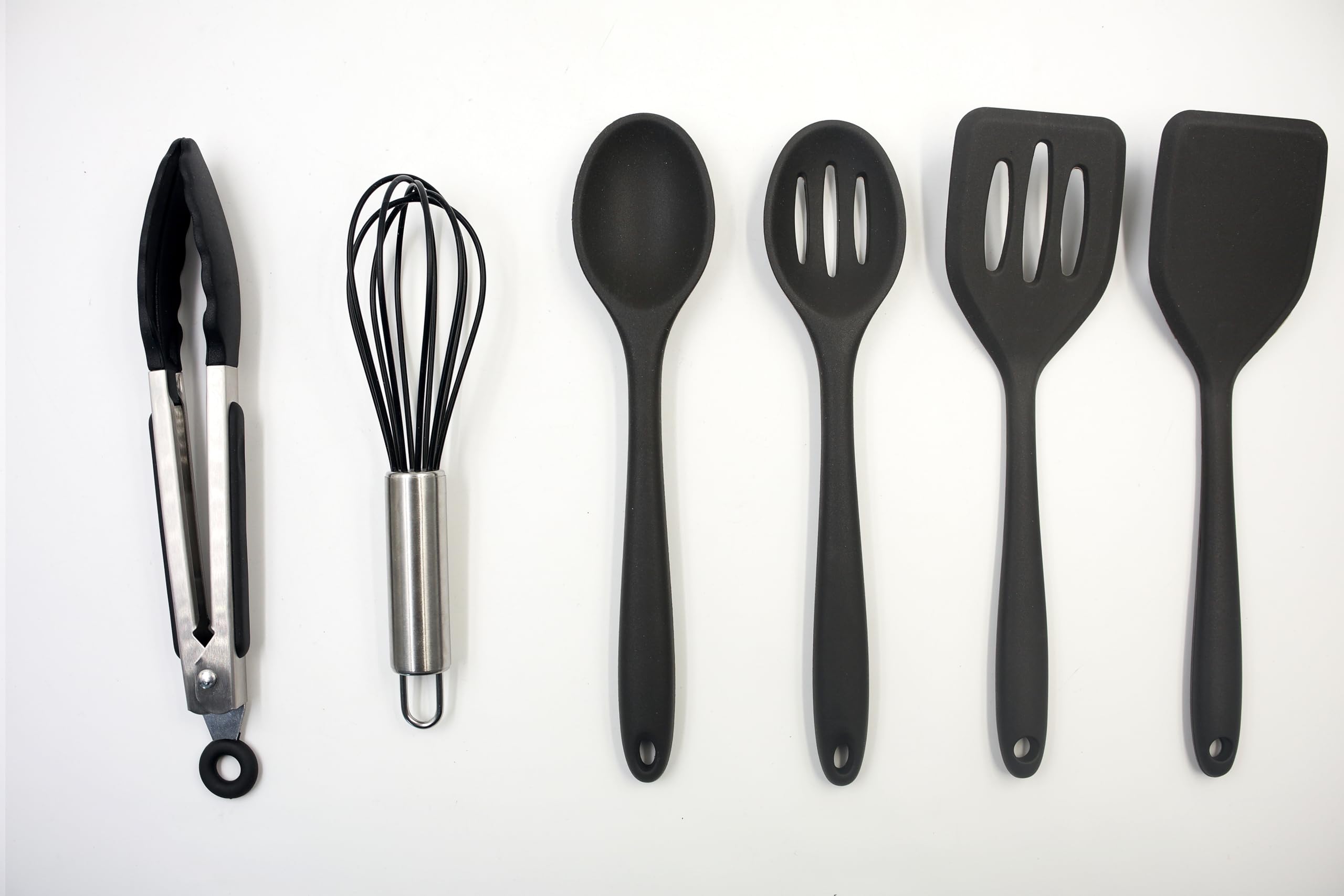 Dura Living Mini Silicone Kitchen Tool Set - 6-Piece Black Utensil Set for Small Spaces, Travel, and Kids