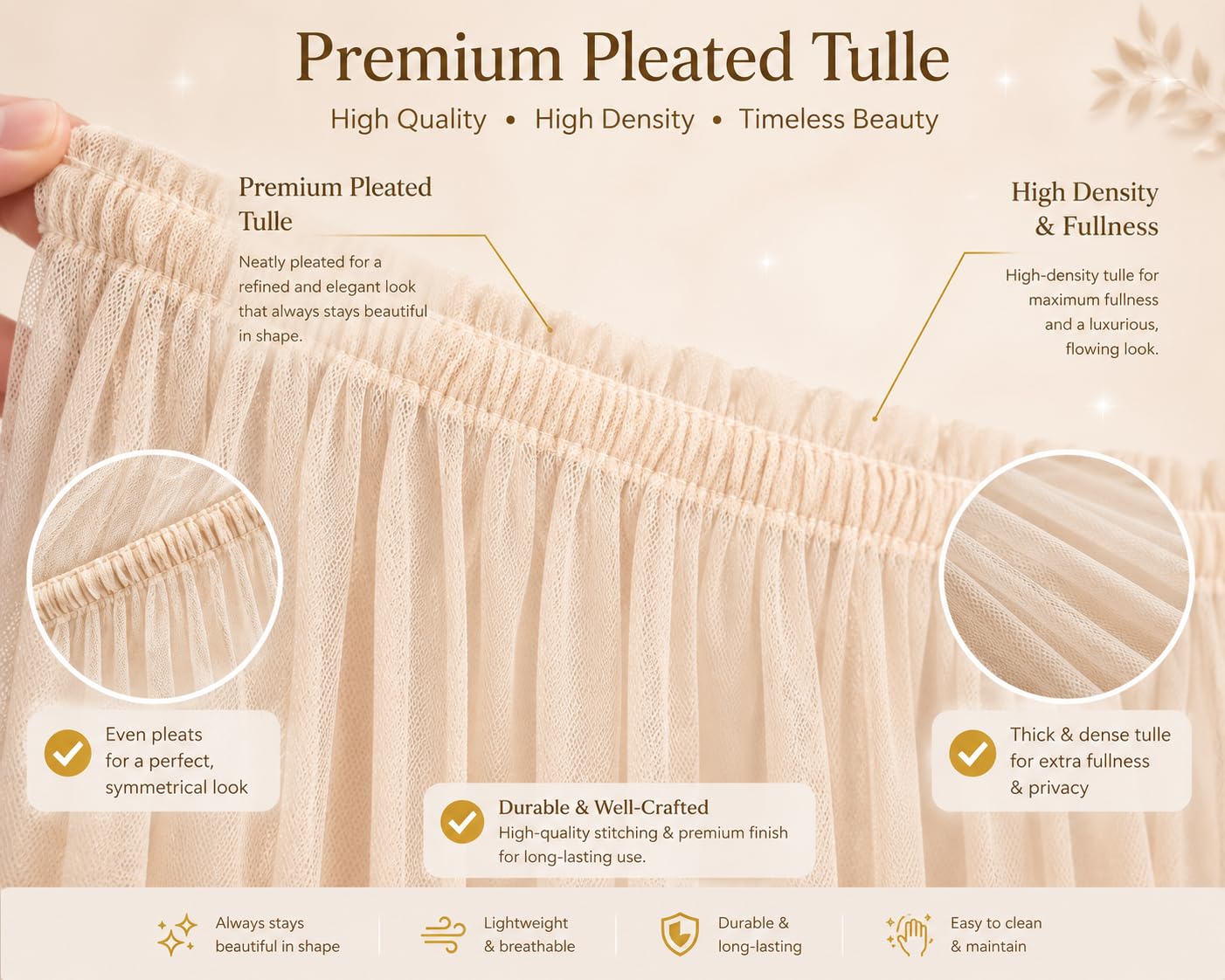 Baby Fancyroom Dosel para cama infantil, dosel, dosel, para habitación infantil, dosel, para niñas, princesas, habitación (beige, 300 cm, sin mariposas)