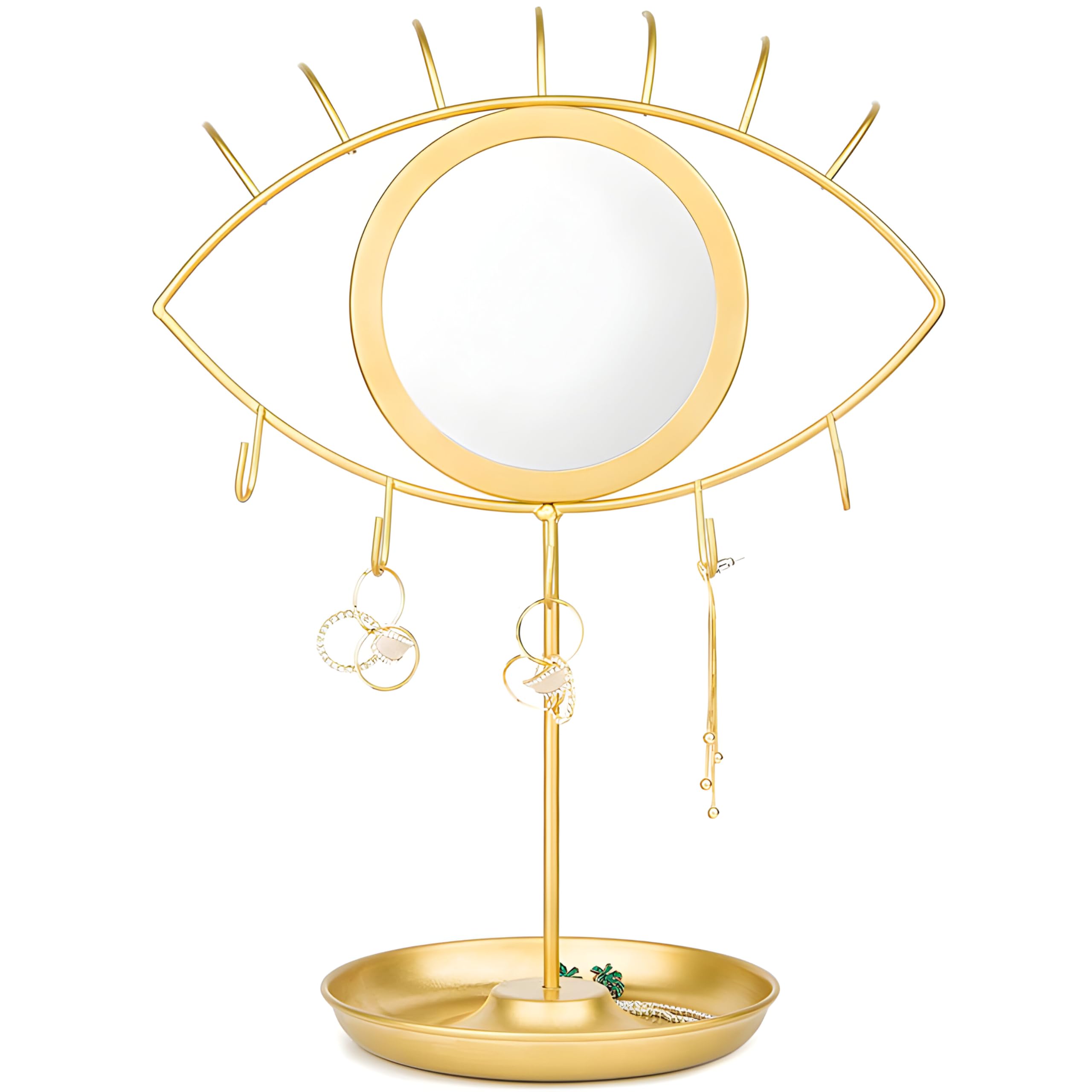 Schmick Eye Shaped Tabletop Makeup Vanity Mirror - Jewellery Organizer Mirror - Jewellery Display Mirror Stand (Gold)