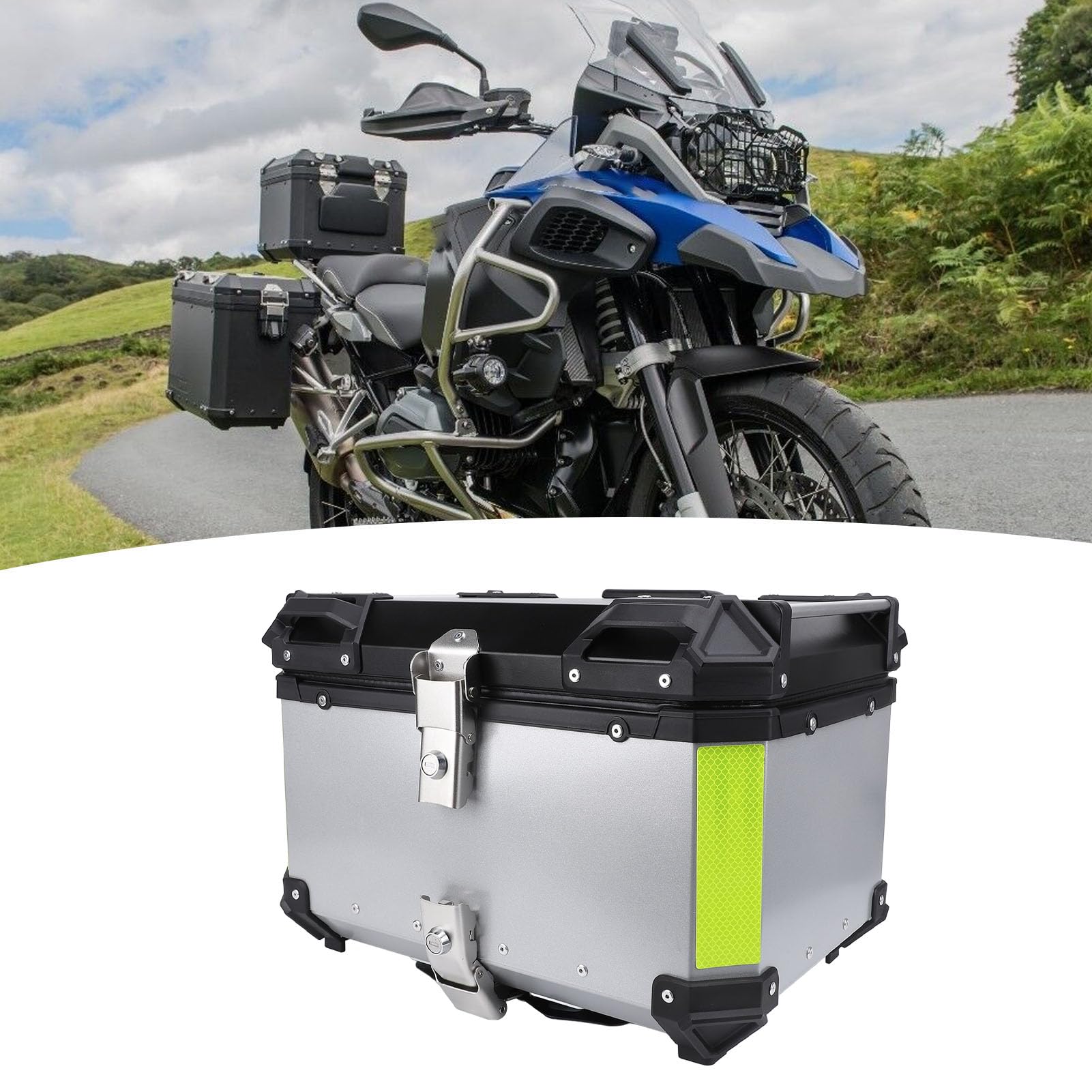 Dilwe Górna Obudowa Motocykla 50L Skrzynka na Tylne Motocykle ze Stopu Aluminium z blokadą zabezpieczającą Płyta Dolna z szybkozłączką Odblaskowa Naklejka dla Rowerzystów Dojeżdżających do Pracy