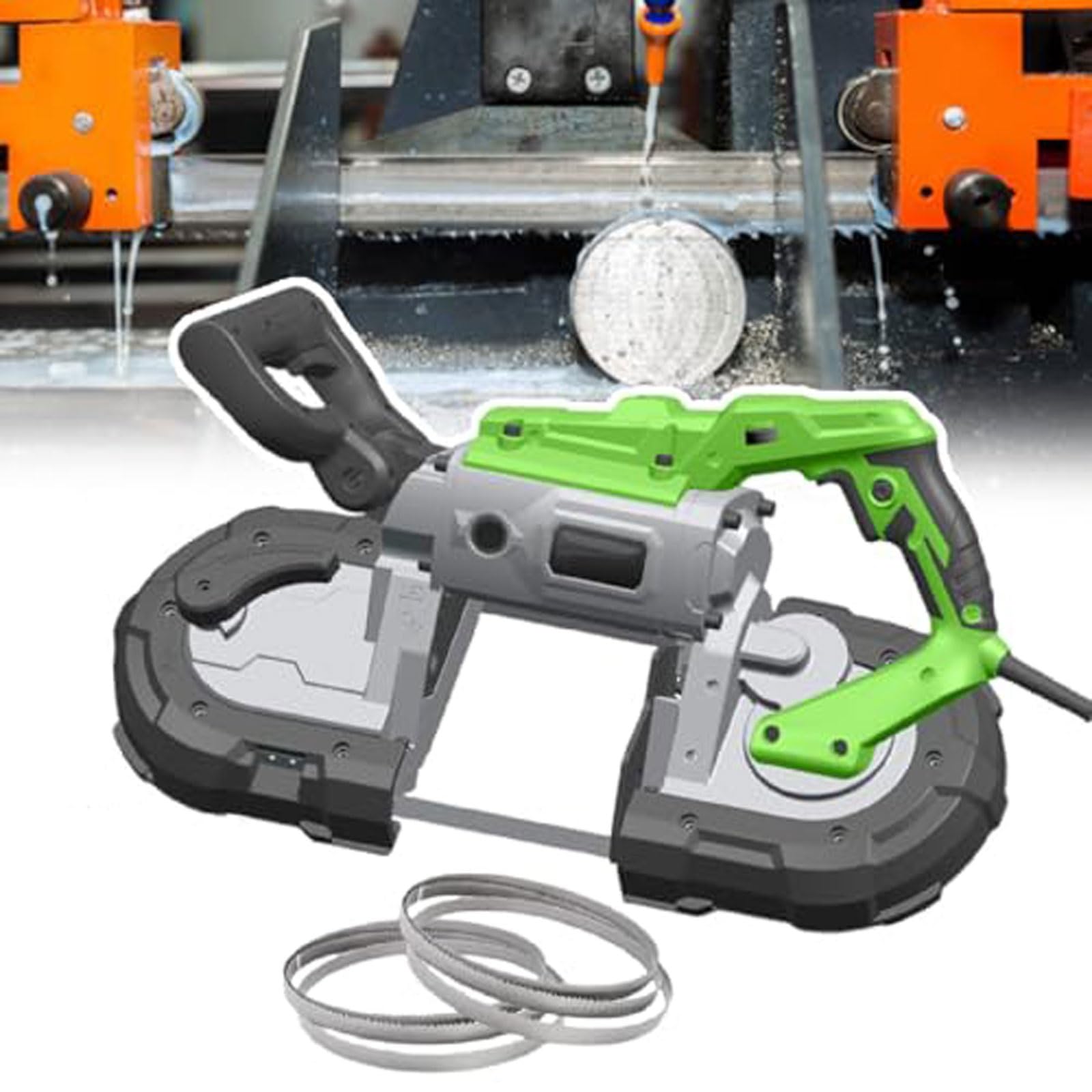 Sierra de cinta portátil, corte profundo de 1100 W, sierras de mano de velocidad variable, corte de ángulo de 0-45°, almacenamiento plegable, ajuste de velocidad de 0,7 a 2,4 m/s para cobre, aluminio