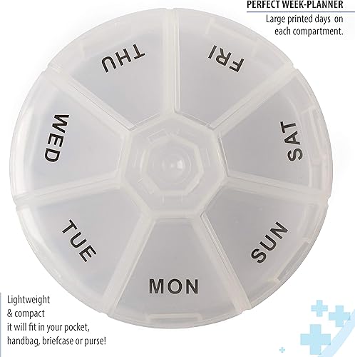 Miniatura 5 de Deke - Pastillero portátil redondo para medicamentos estuche pequeño contenedor de viaje semanal de 7 días medicamentos cajas de soporte de