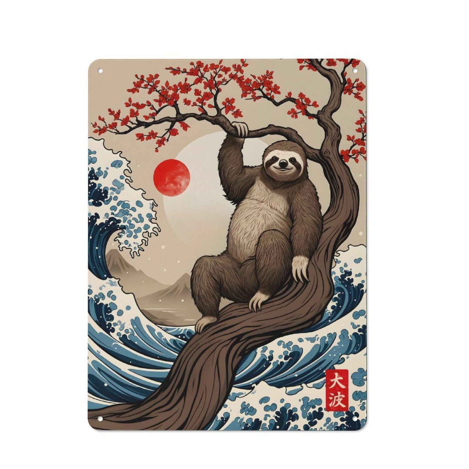 Junmoney Sloth Great Wave Rustic Tin Sign 40X30cm For Garden Room Or Summerhouse, New-Space Wall Decor For Garden Room Decor Fans