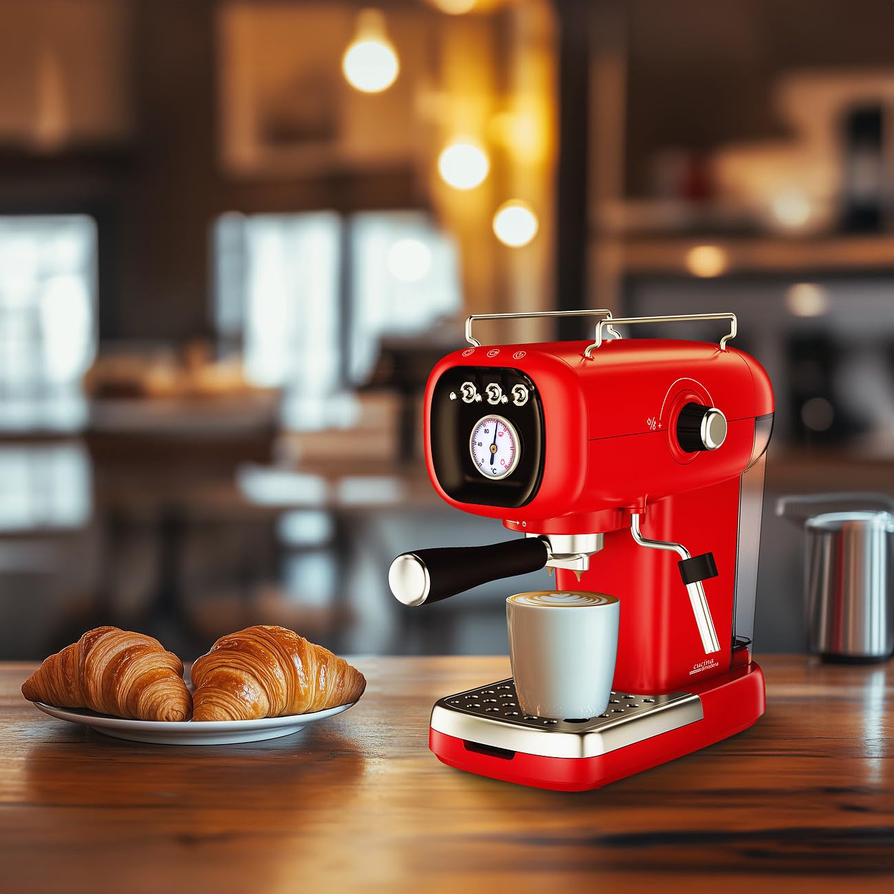 Kapselmaschine: Espresso-Siebträgermaschine mit Temperaturanzeige und Kapsel-Adapter (Siebträger-Espressomaschine, Retro Siebträger-Espressomaschine, Thermometer)