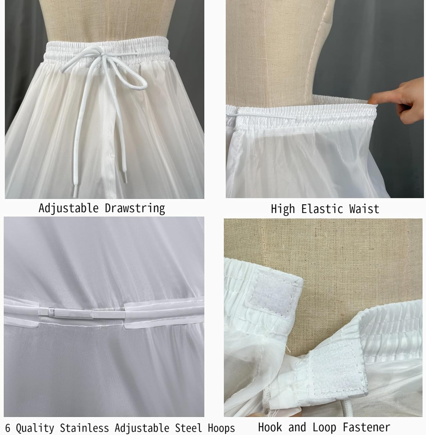 Women's Crinoline Petticoat 6 Hoop Skirt Long Underskirt Full A-Line Slip for Under Bridal Wedding Dress Ball Gown to Make Dress Puffy - Image 4
