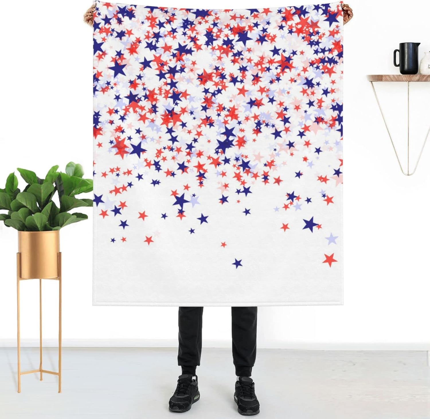 4th of July Throw Blanket American Flag Blue and Red Stars Throw Blankets Memorial Day Independence Day Patriotic Lightweight Cozy Flannel Blanket for Couch Sofa Bed Home Decorations 60x80 Inch
