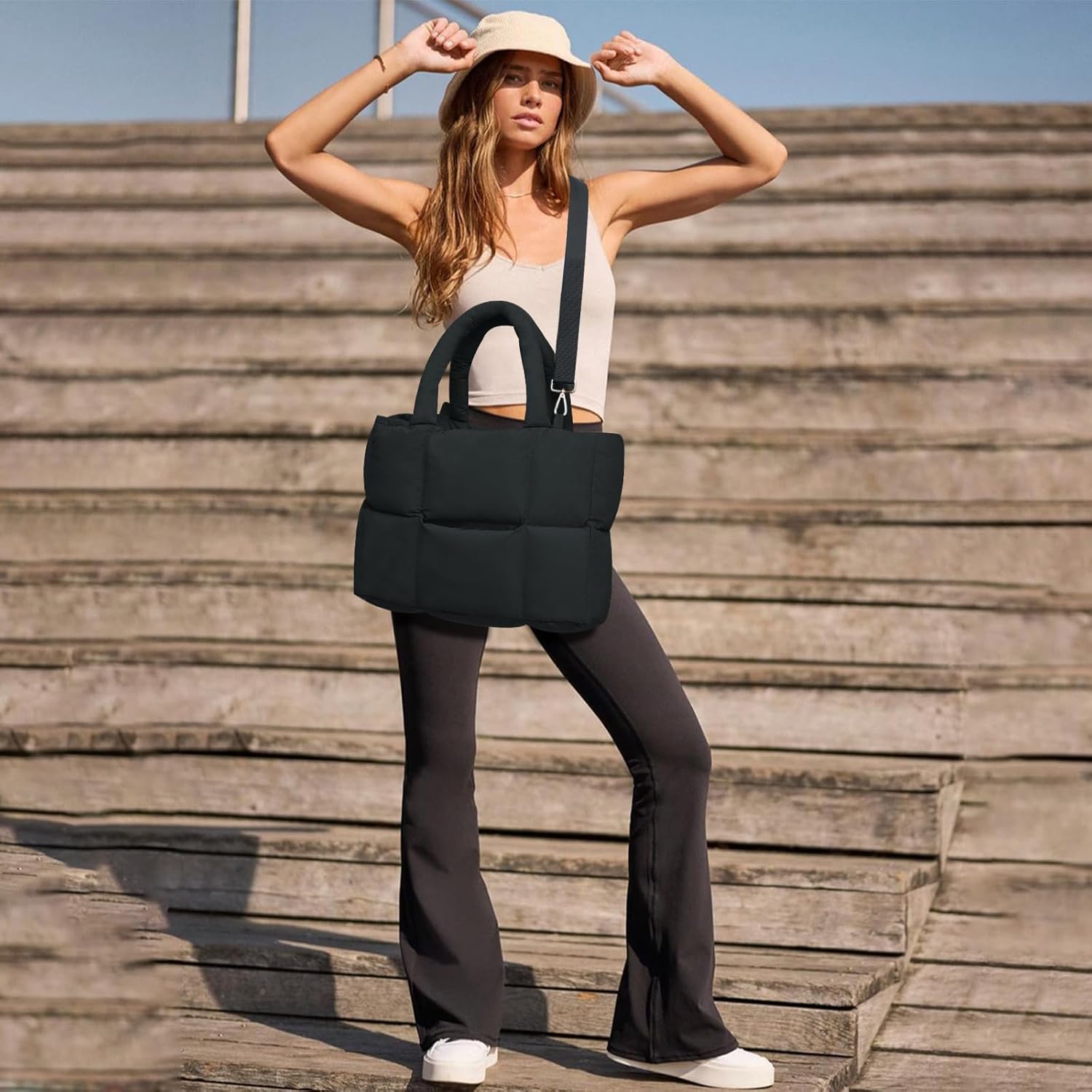 NAARIIAN Puffer Tote Bag for Women, Lightweight Quilted Puffy Shoulder Handbag with Adjustable Shoulder Strap - Image 7