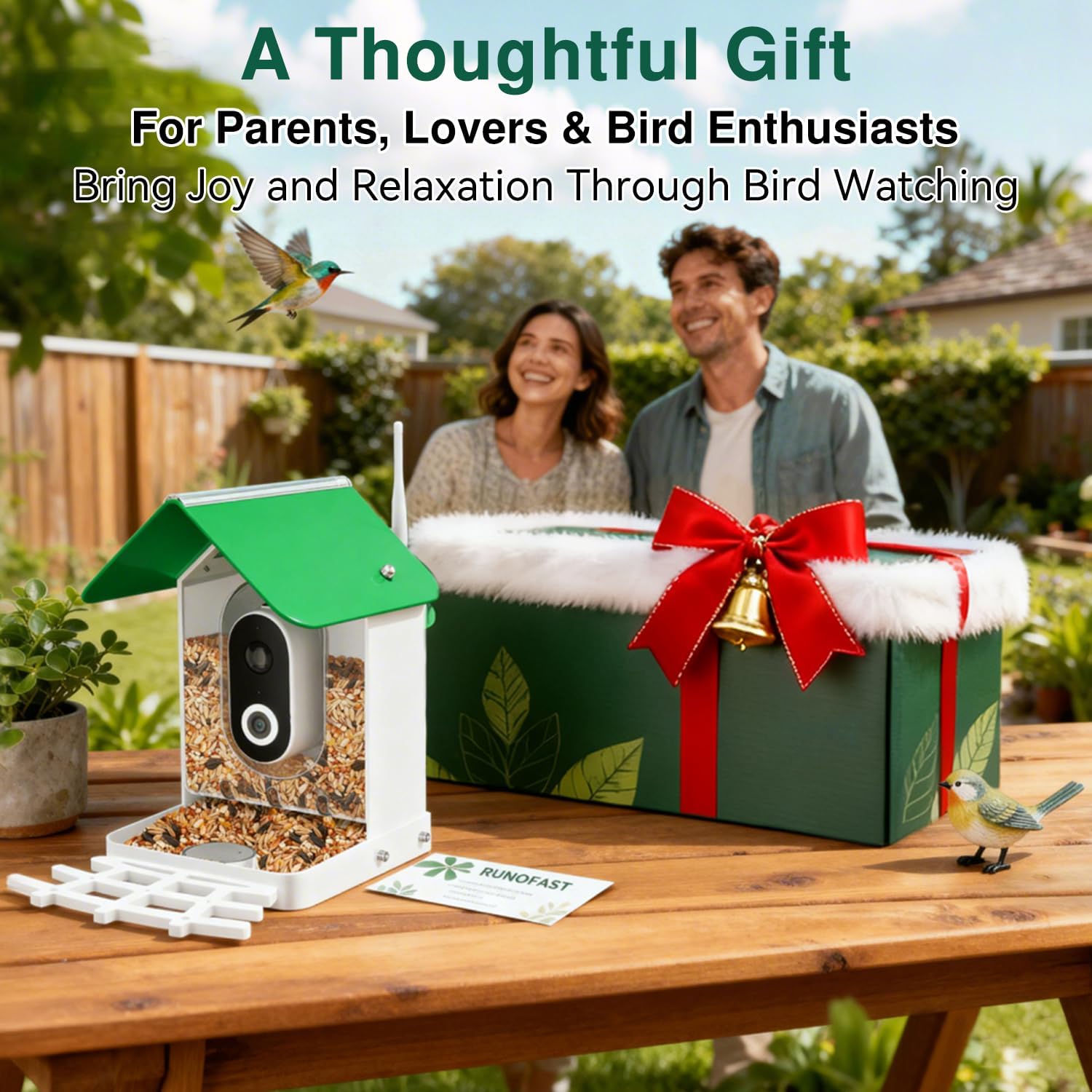 Smart Bird Feeder Camera AI Identify 8000+ Birds,Auto Capture Videos & APP Notify Video Camera for Bird Lovers-Ideal Gift for Family
