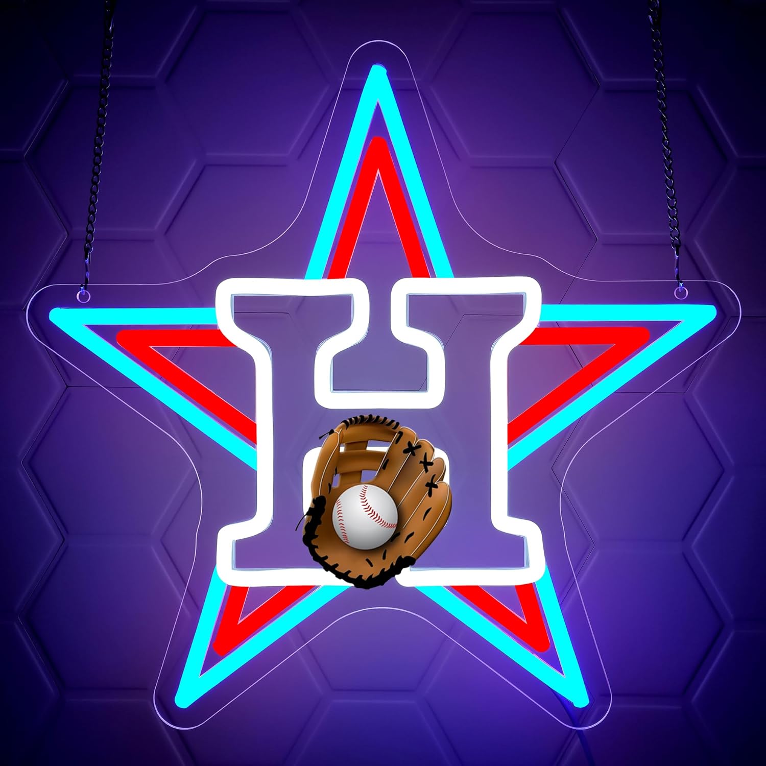 Baseball Neon Sign for Wall Decor - Team Merch Neon Acrylic USB Powered LED Wall Art Decor, Light Up Sign Dimmable, for Man Cave College Bedroom Game Room Bar Club Party 13.78" × 13.31" - Image 2