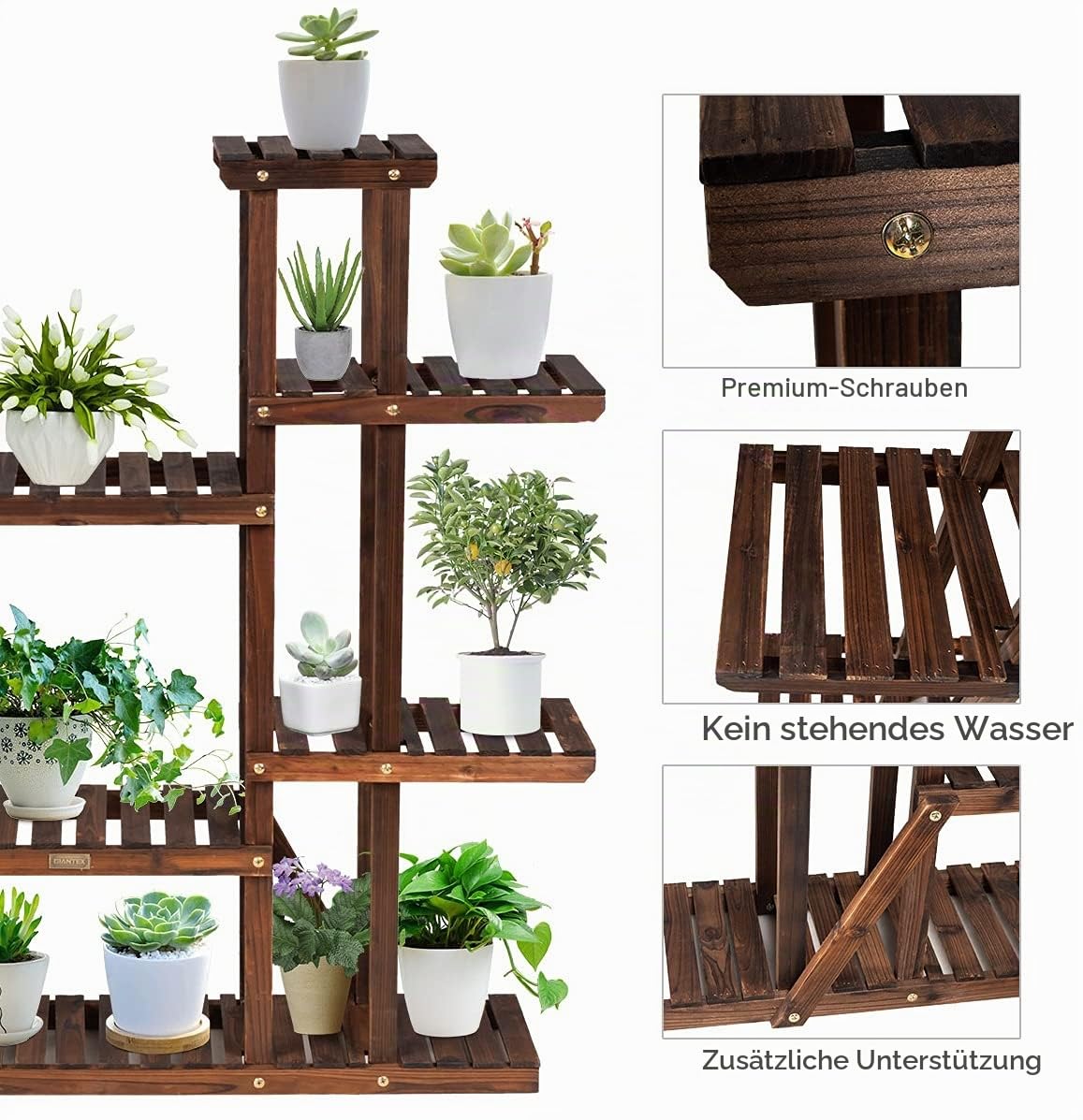 GIANTEX Pflanzenregal Blumenregal Holz, Blumenständer 6 Ebenen, Pflanzenregal Gartenregal mehrstöckig, Blumentreppe rustikal, Blumenbank für Indoor & Outdoor 125x25x114 cm