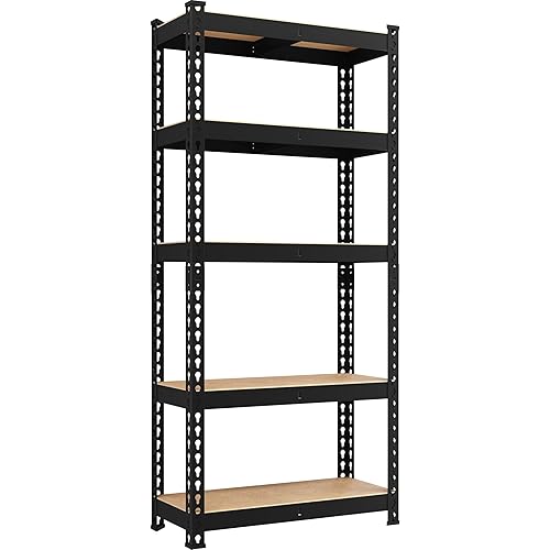 Yaheetech Storage Shelves, 5 Tier Heavy Duty Adjustable Metal Shelving Unit, Industrial Utility Rack for Garage Warehouse Pantry Closet (27.5 W x 12 D x 60 H Inches, Black)