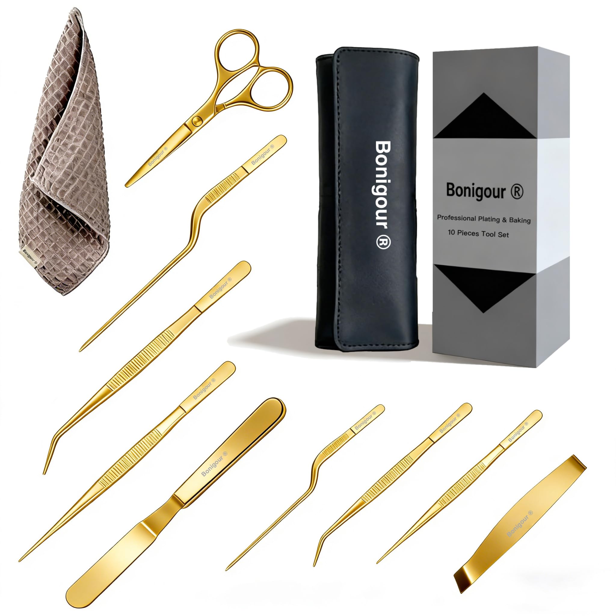Pastry Chef's Plating Tools Culinary Set | 10 pezzi di utensili professionali per pastry chef plating | Spatula, Tweezers, Chef Scissors for Biscuit Decoration, Platig | Acciaio inox