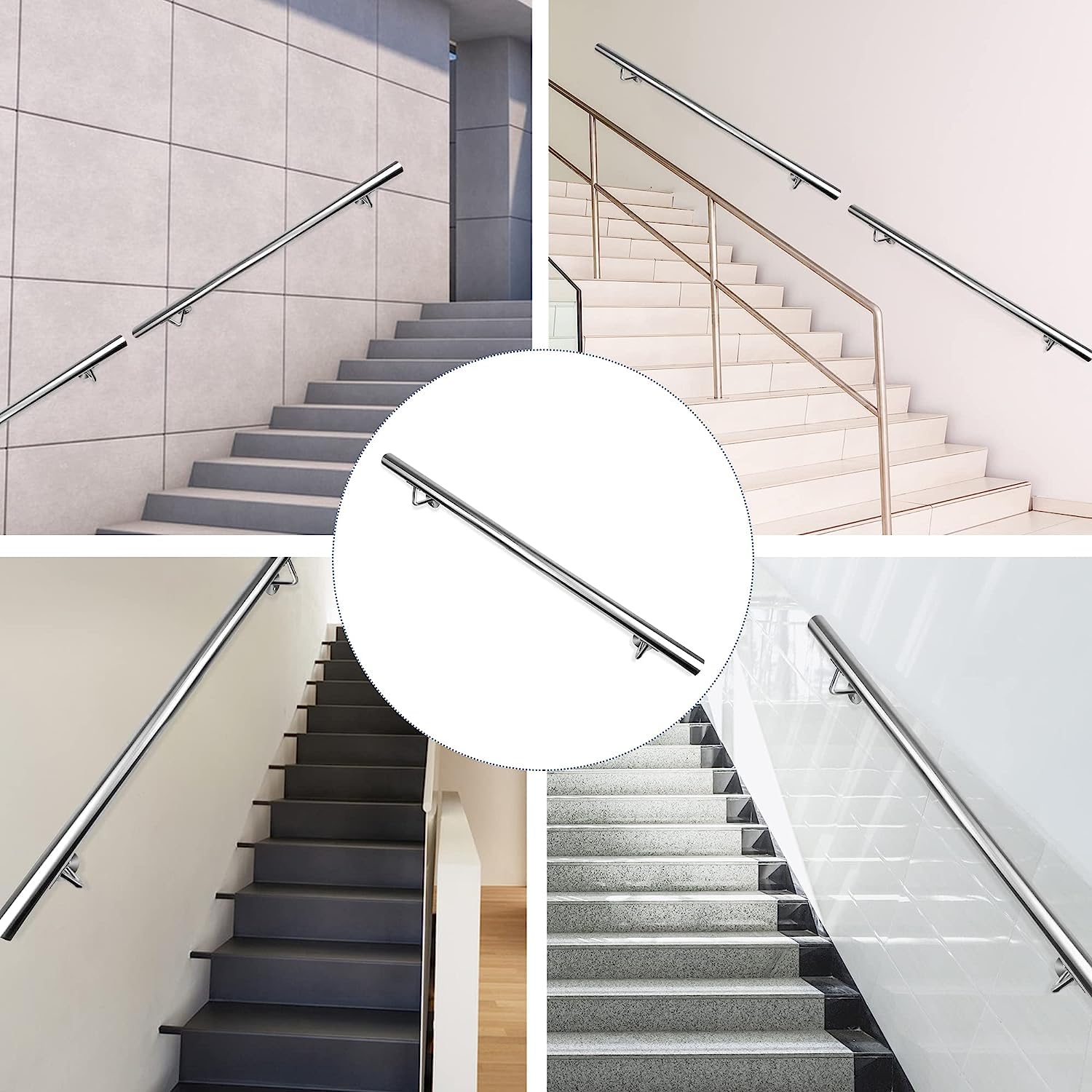 Barandilla de Acero Inoxidable para Escaleras de Pared - Interior y Exterior, Parapeto, Balcón - Con Soporte y Tapas Finales - Longitud: 400 cm