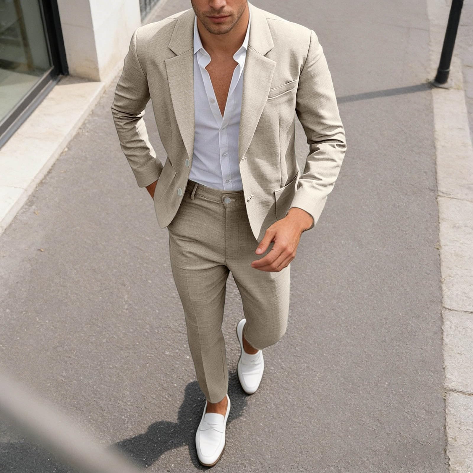 Traje Casual para Hombre, Blazer + Pantalones Dos Piezas, Conjunto de Vestir Ligero Transpirable, Estilo Moderno para Bodas, Trabajo, Eventos y Salidas Informales