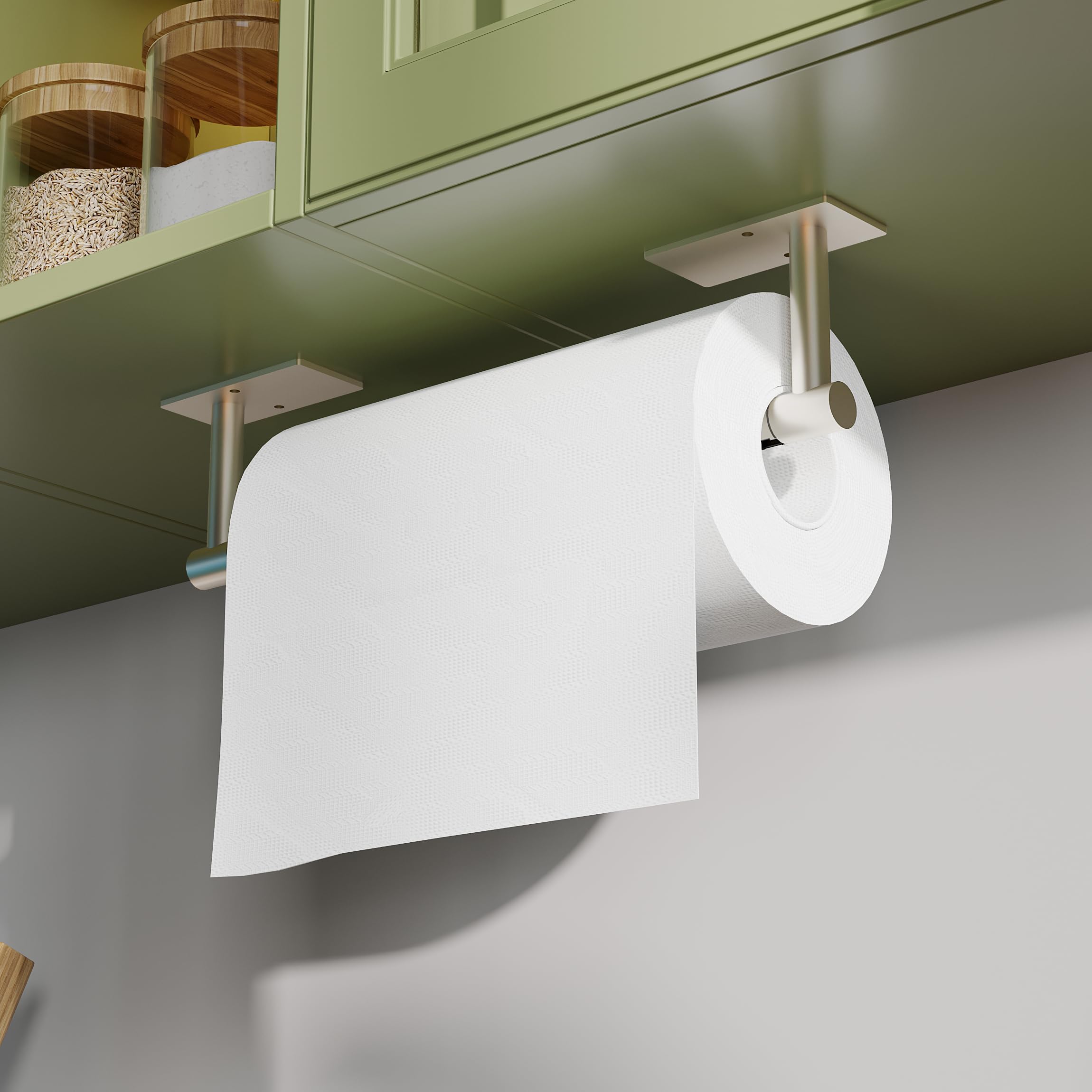 RARXTR Portarotolo di carta adesiva sotto armadietto, autoadesivo o montaggio a parete, in acciaio inox SUS304, per cucina e bagno (grigio spazzolato)