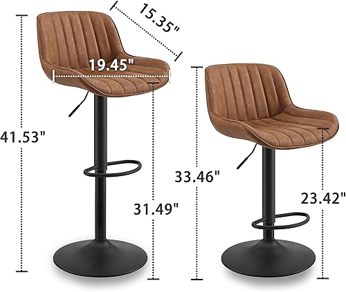 Miniatura 2 de Volans Juego de 2 taburetes de bar, de cuero sintético, modernos de mediados de siglo, giratorios, de altura ajustable, silla de bar con respaldo,
