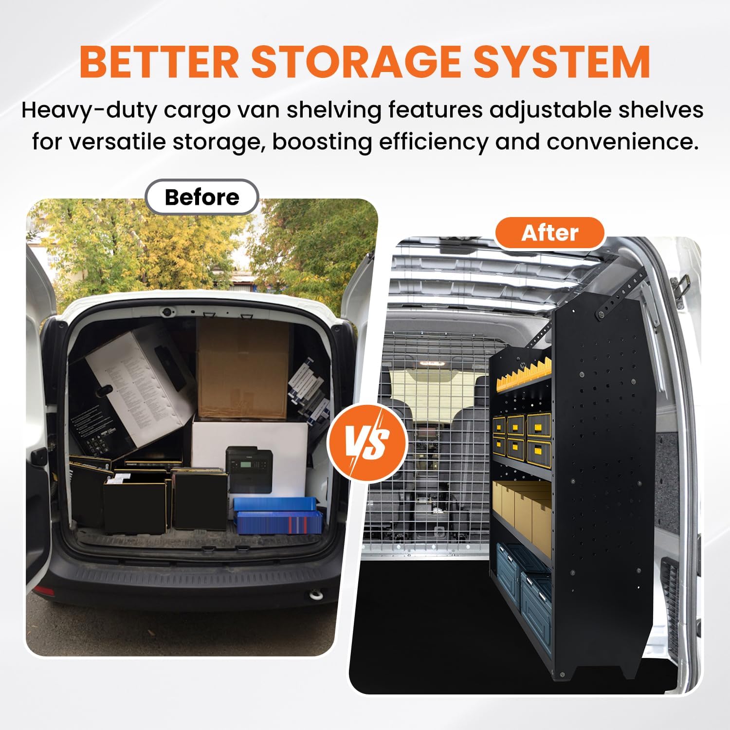 Cargo Van Shelving Storage System Low/Mid/High Roof Steel Van Shelves Fit for Ford Transit,GM,NV,Promaster,Sprinter and Metris,52" W x 46" H x 13" D