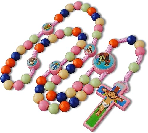 Cuentas de madera multicolor con oración de San Petersburgo con Rosario de cuerda de Natividad para niños