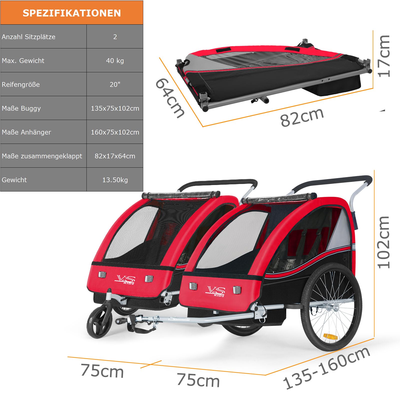 Tiggo VS 2 in 1 Kinderanhänger Fahrradanhänger Anhänger mit Buggy Set Jogger 50202