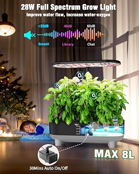 Growell Hydroponics Growing System Kit, 16 Pods Indoor Garden with 28W Full Spectrum LED Grow Light, Auto Timer, 3 Smart Light Modes, 8L Large Herb Garden, Ideal Gardening Gift for Women, Men (Black)