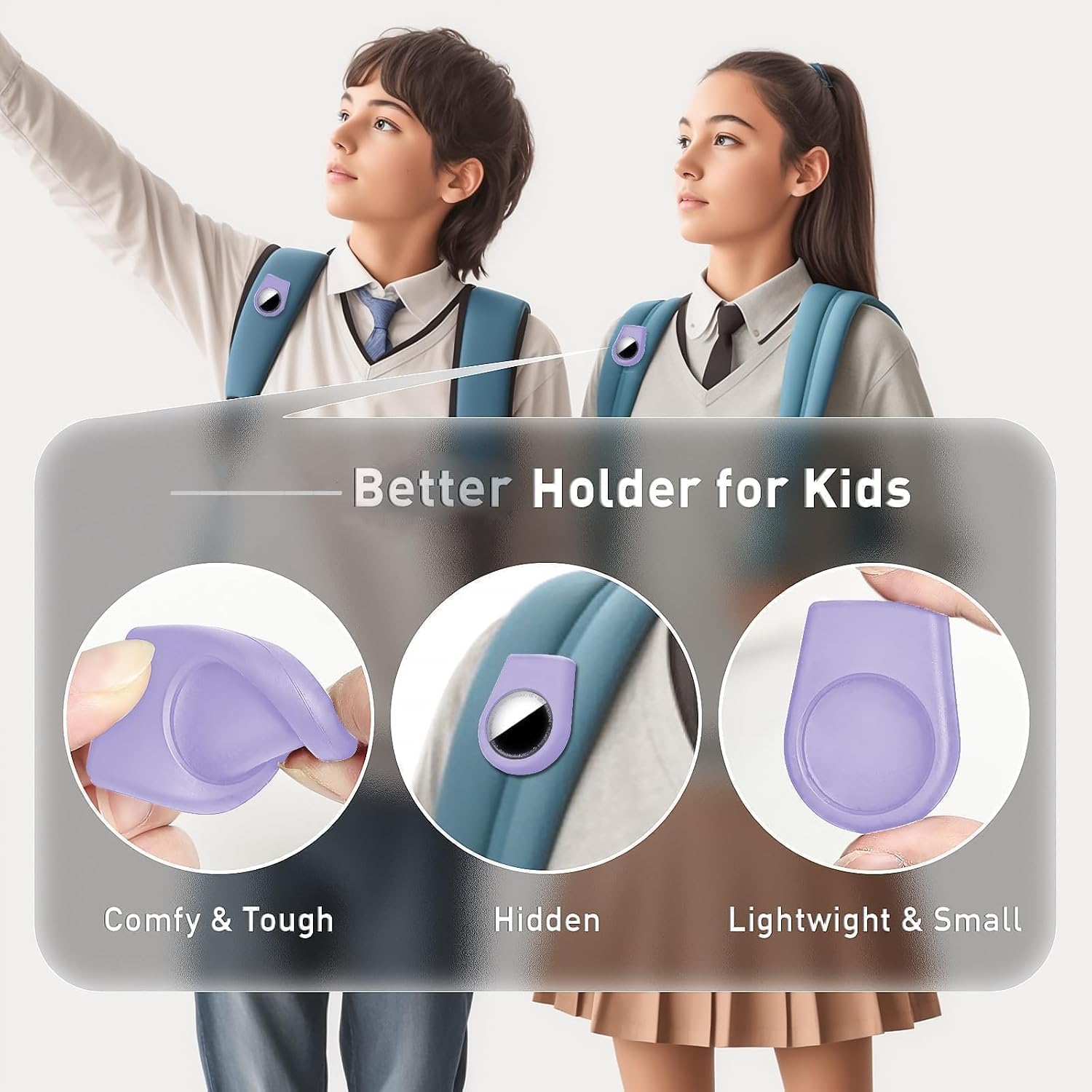 Safety Pin Case for AirTag, Silicone, Invisible Pin, Purple image 5