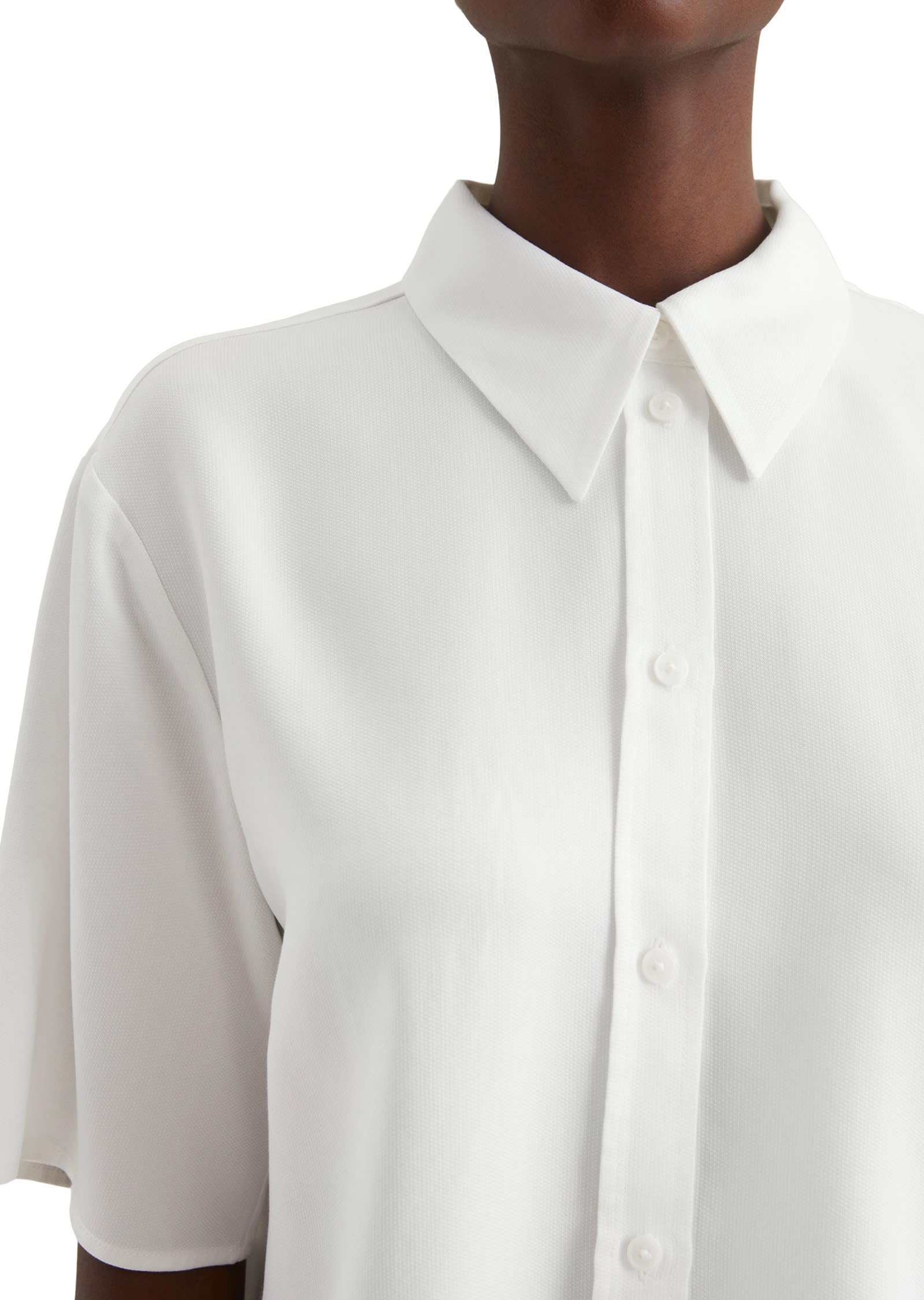 Marc O'Polo Denim Damen Kurzarmbluse mit Kentkragen Cropped, Weiß (Silky White), XXL