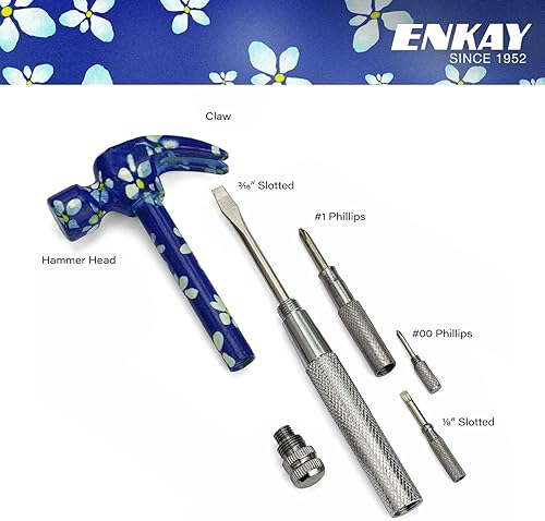 Miniatura 2 de ENKAY - Martillo y destornillador floral 6 en 1, herramienta multifunción de martillo de garra con estampado de flores (patrón 4)